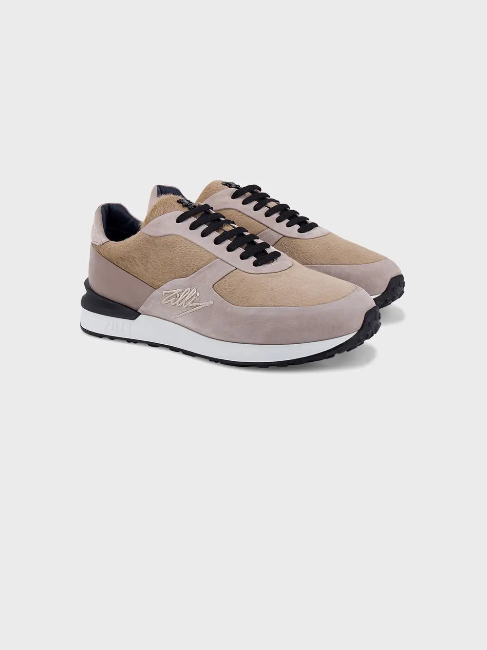 Замшевые кроссовки из телячьей кожи с подписью ZILLI