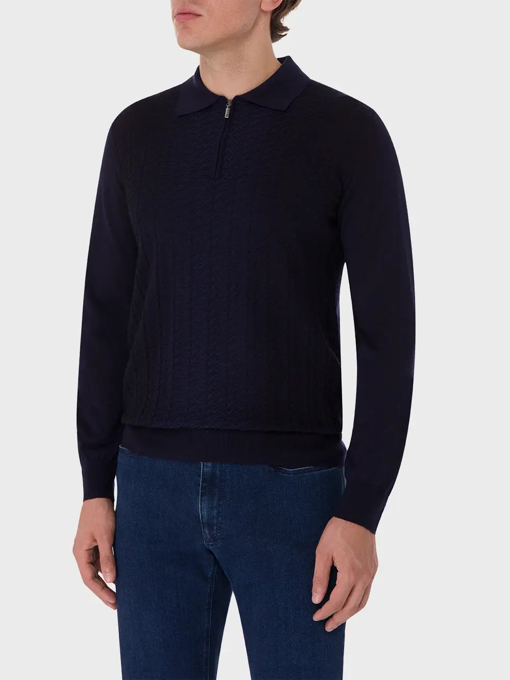 Поло на молнии с длинным рукавом