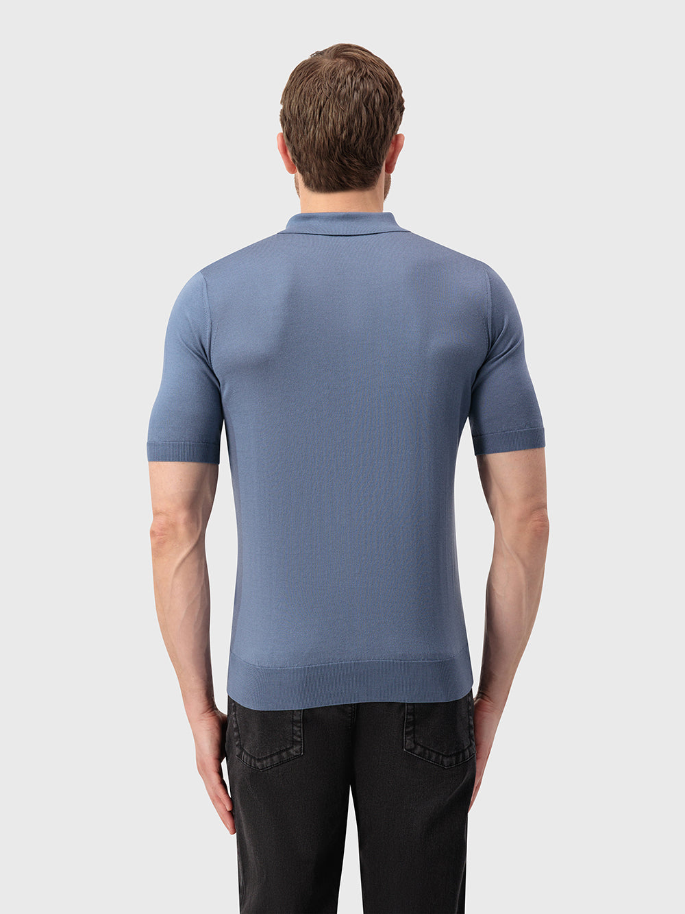 Полосатая рубашка-поло из шелкового трикотажа - Бледно-голубой оникс