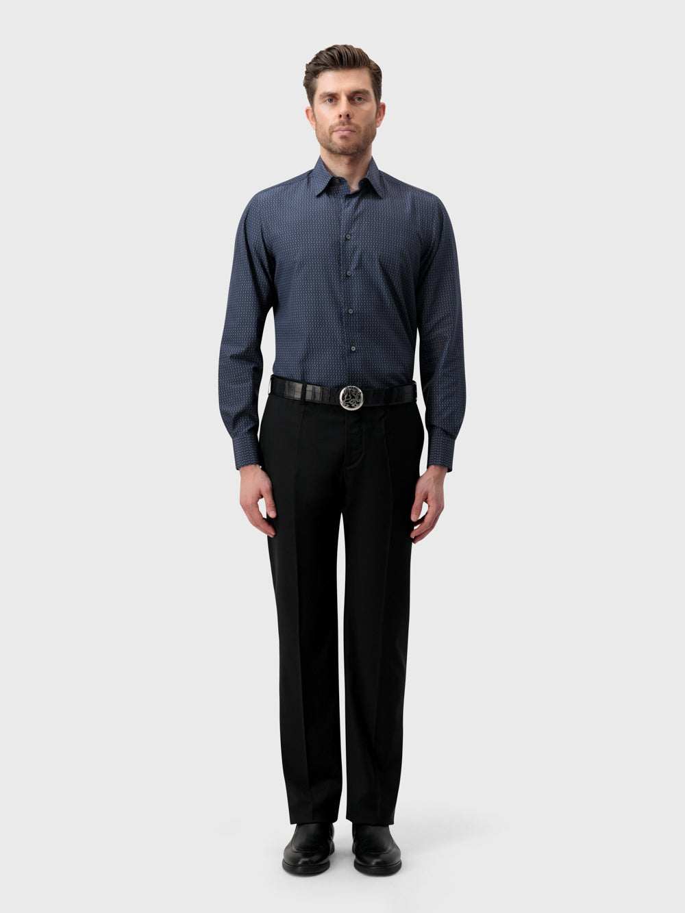 Хлопковая рубашка с геометрическими узорами - Дымчато-голубой