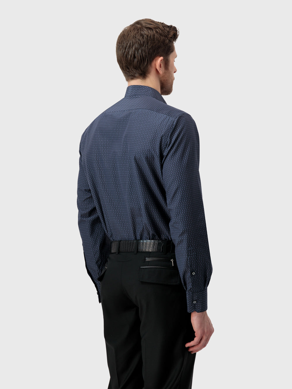 Хлопковая рубашка с геометрическими узорами - Дымчато-голубой