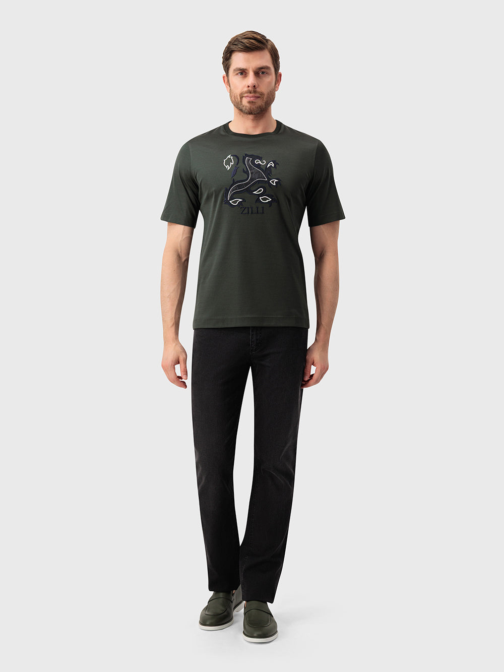 Футболка с вышивкой логотипа - глубокий военный