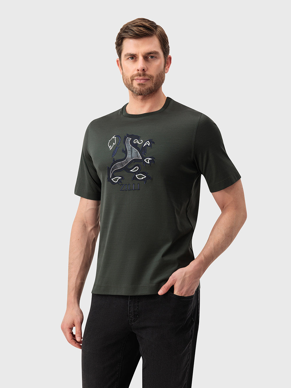 Футболка с вышивкой логотипа - глубокий военный