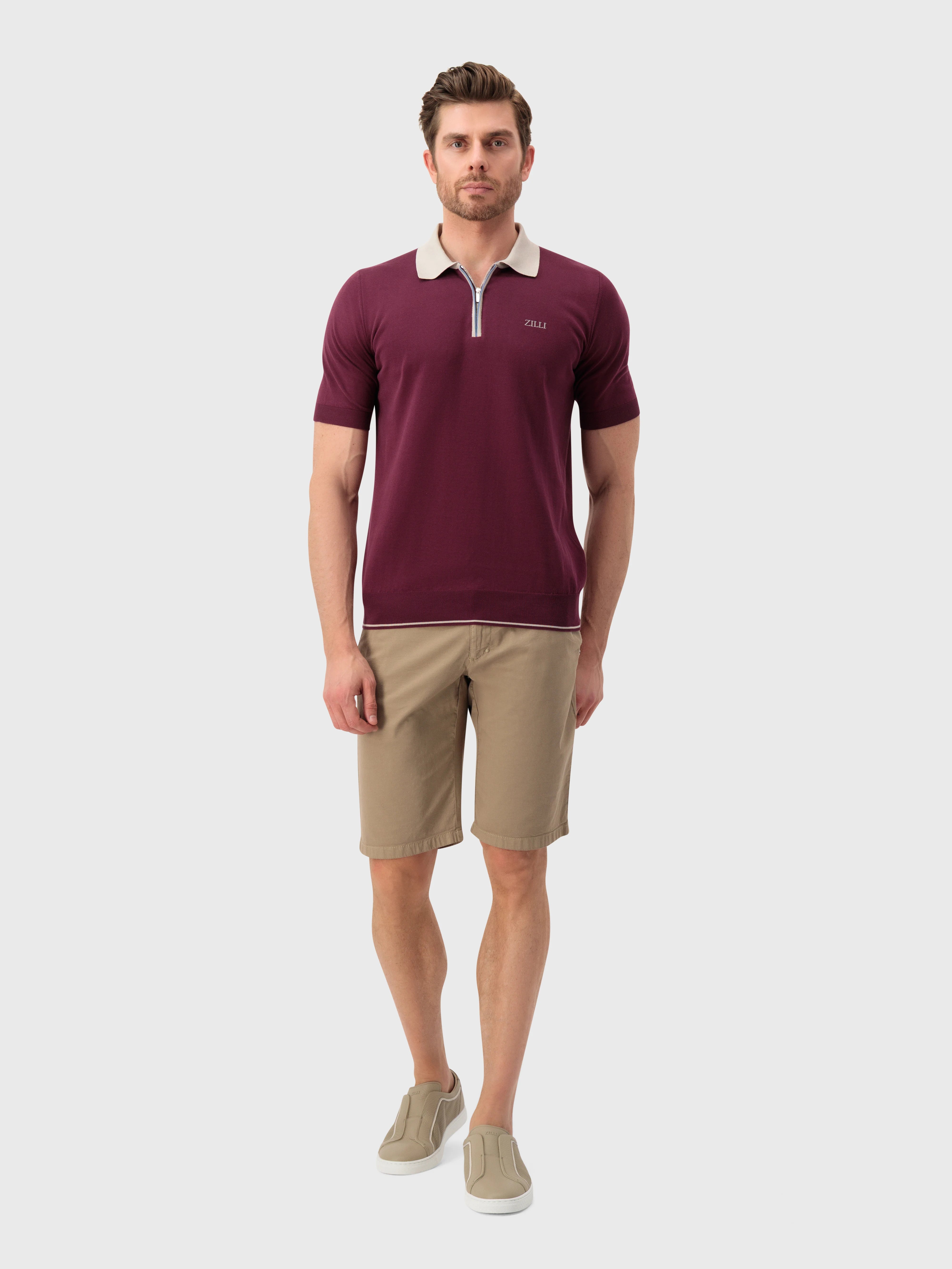 Рубашка-поло с геометрическим узором - глубокий пурпур