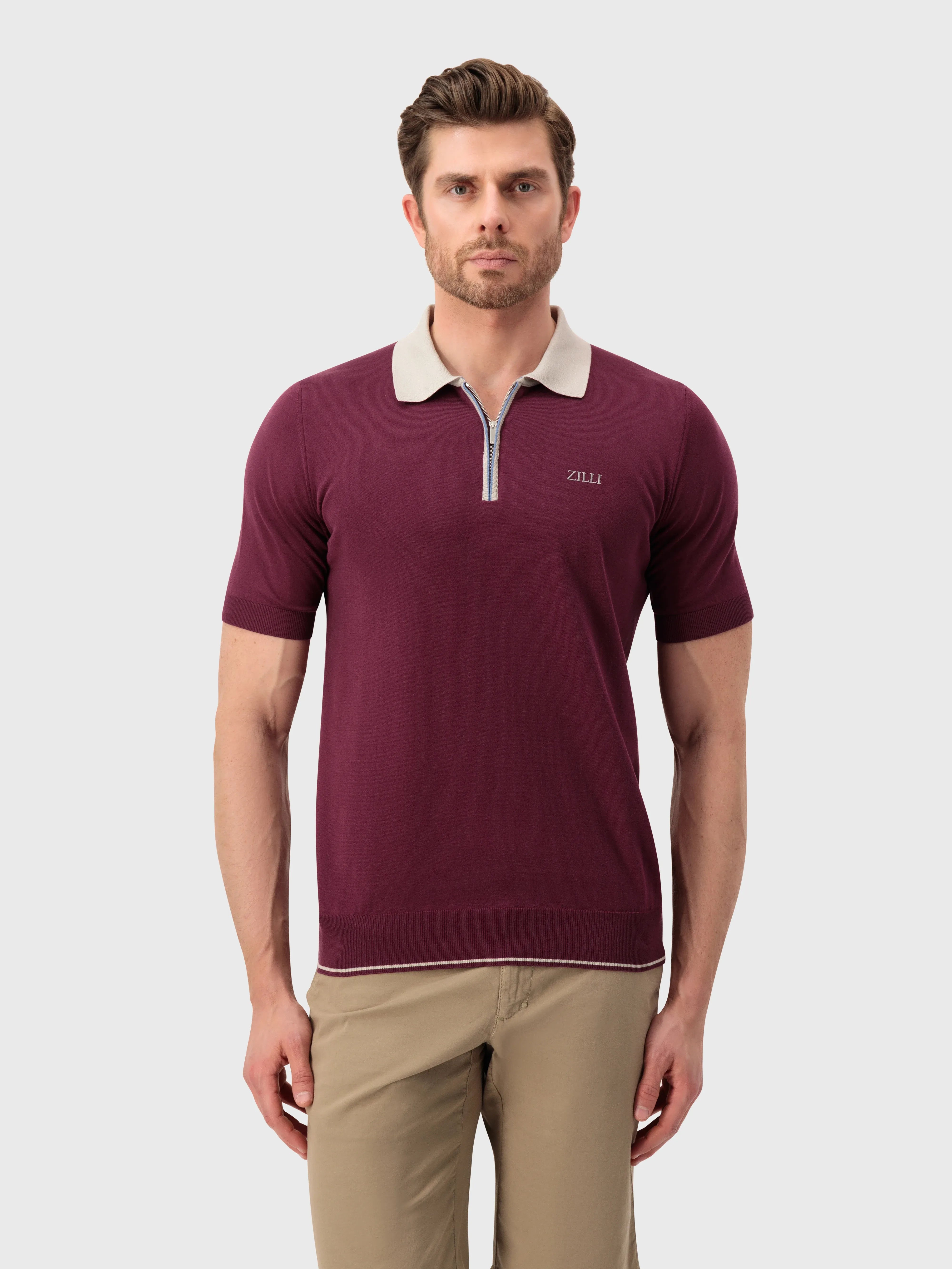 Рубашка-поло с геометрическим узором - глубокий пурпур