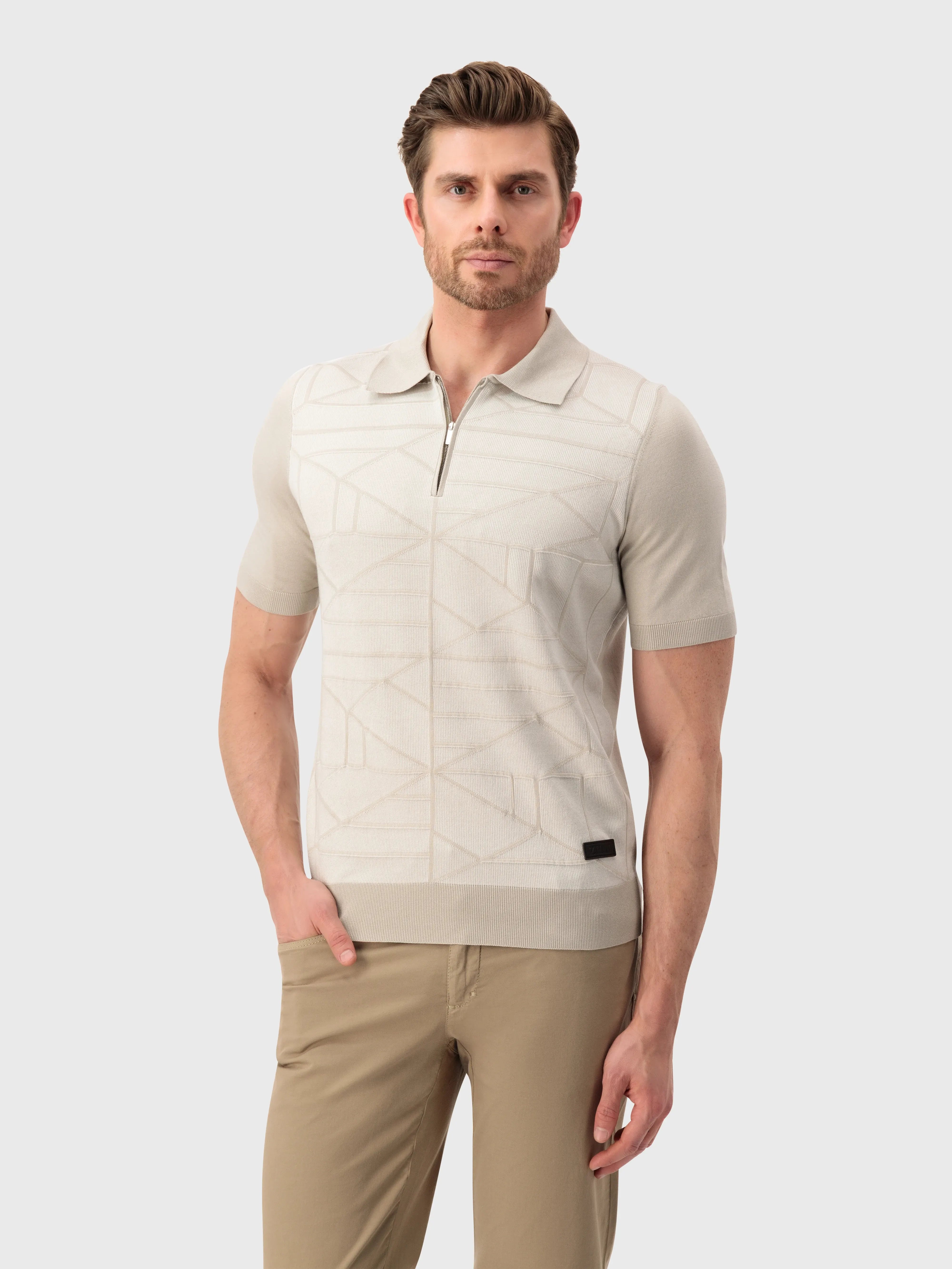 Рубашка-поло из шелкового трикотажа с геометрическим узором - Pale Fawn