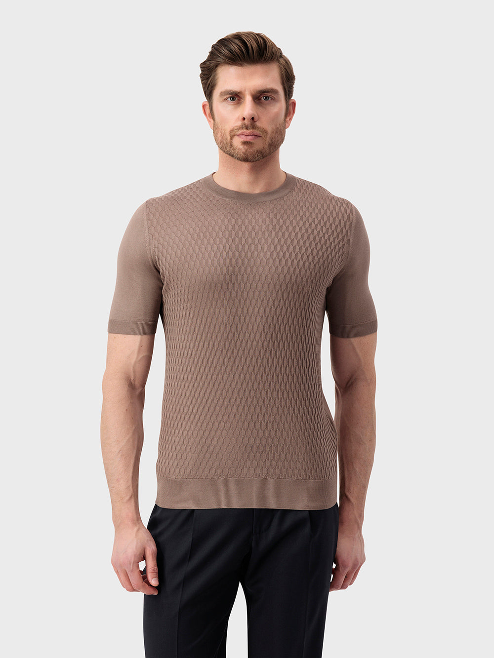 Шелковая трикотажная рубашка "Micro Lozenges" - Бледная карамель