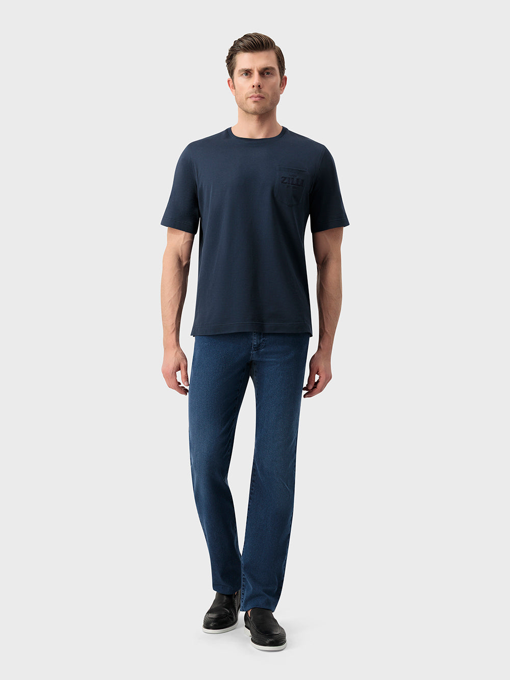 Хлопковая рубашка с нагрудным карманом ZILLI - Синий ВМФ