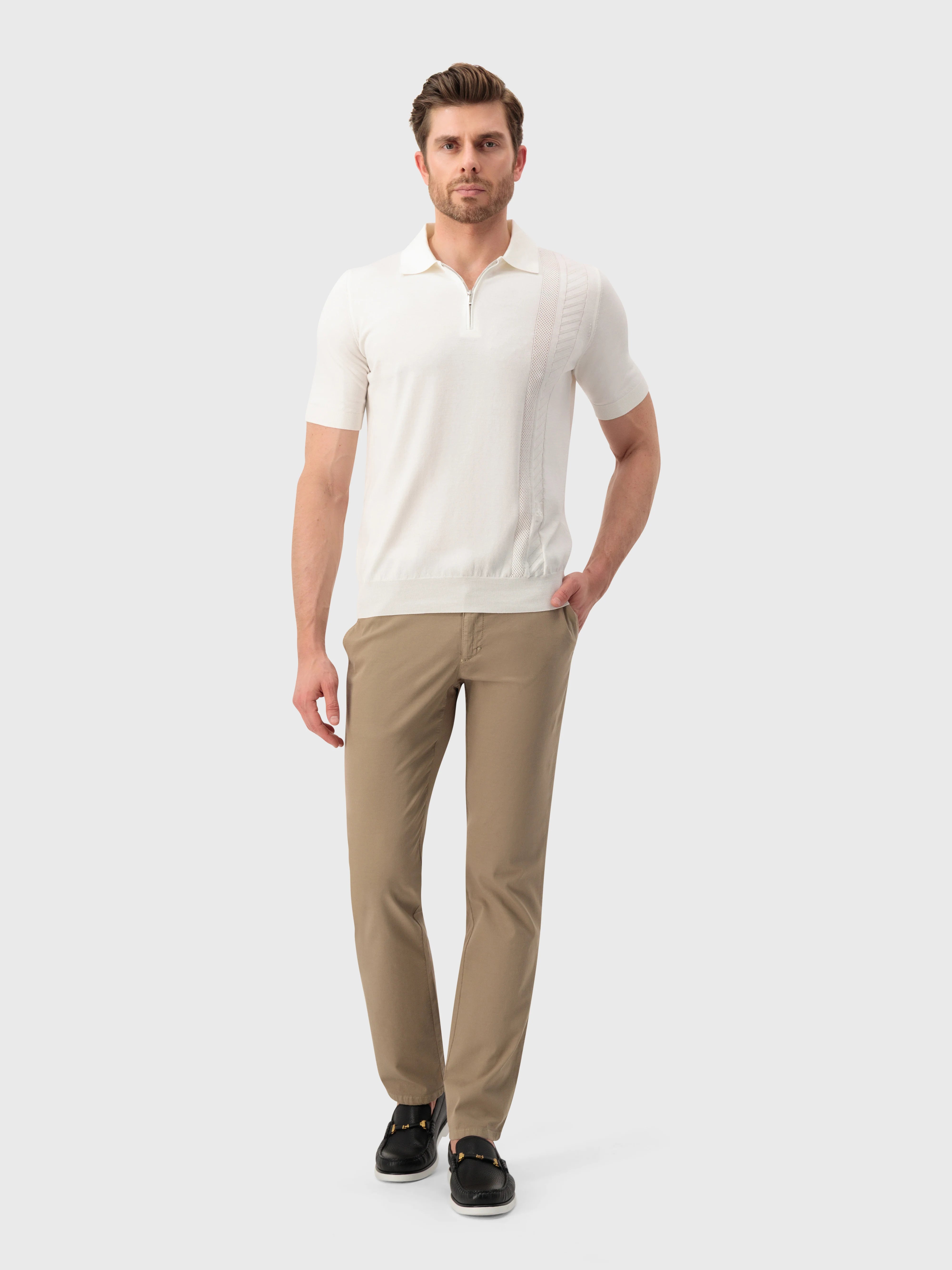 Рубашка-поло из шелкового трикотажа - Натуральный белый