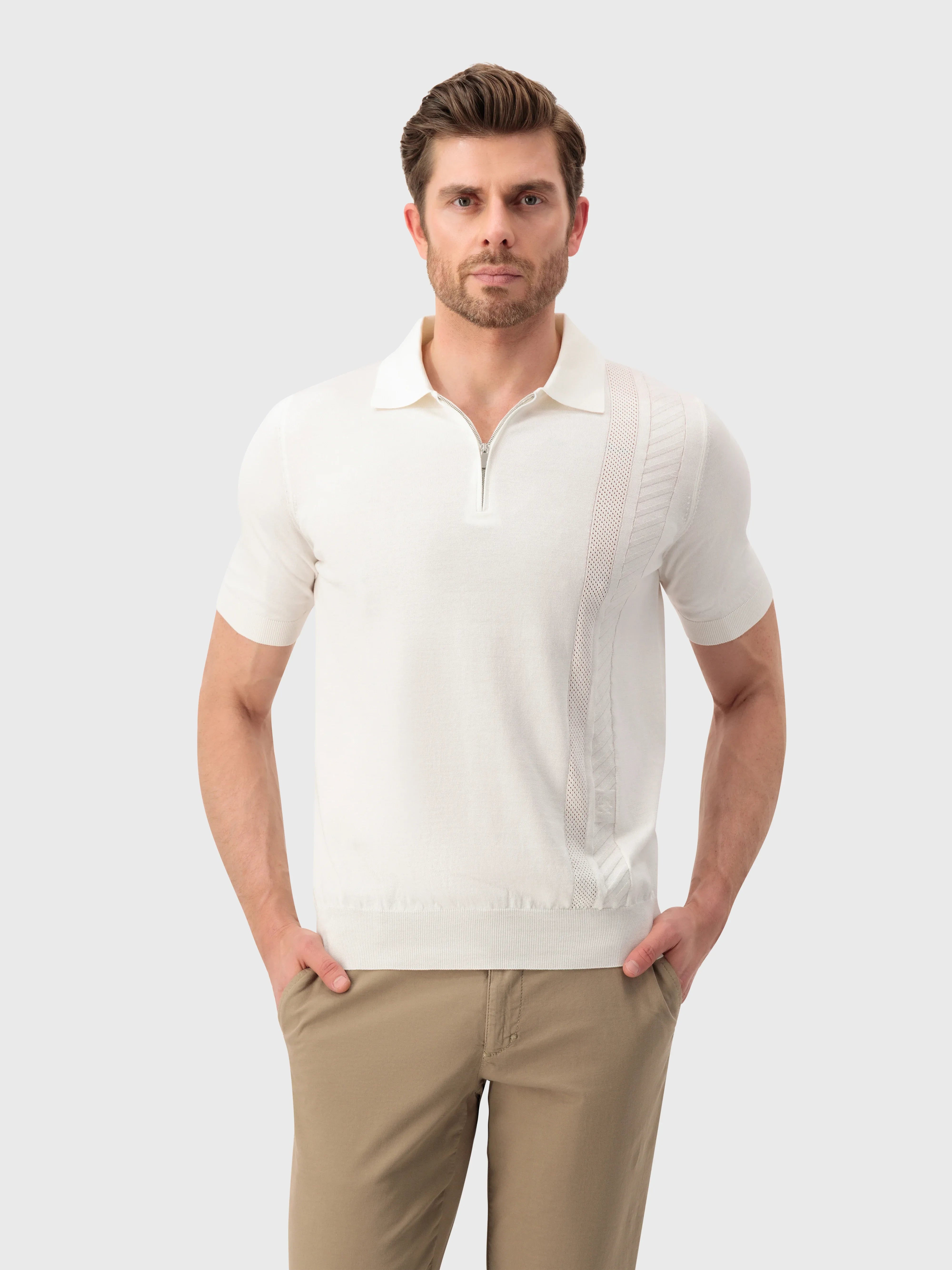 Рубашка-поло из шелкового трикотажа - Натуральный белый