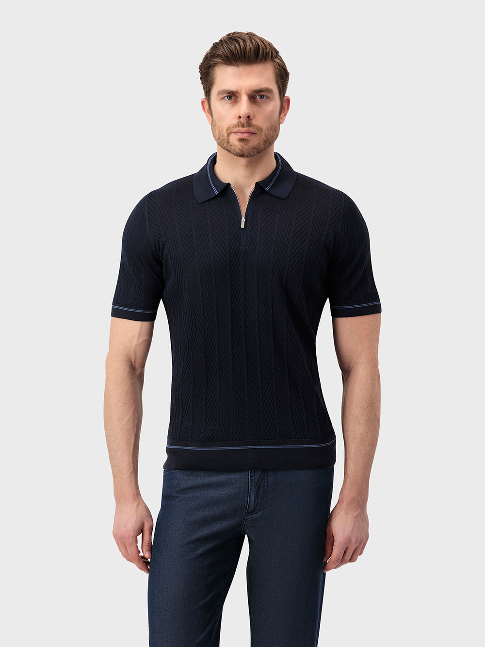 Шелковая трикотажная рубашка с геометрическим узором - Синий ВМФ