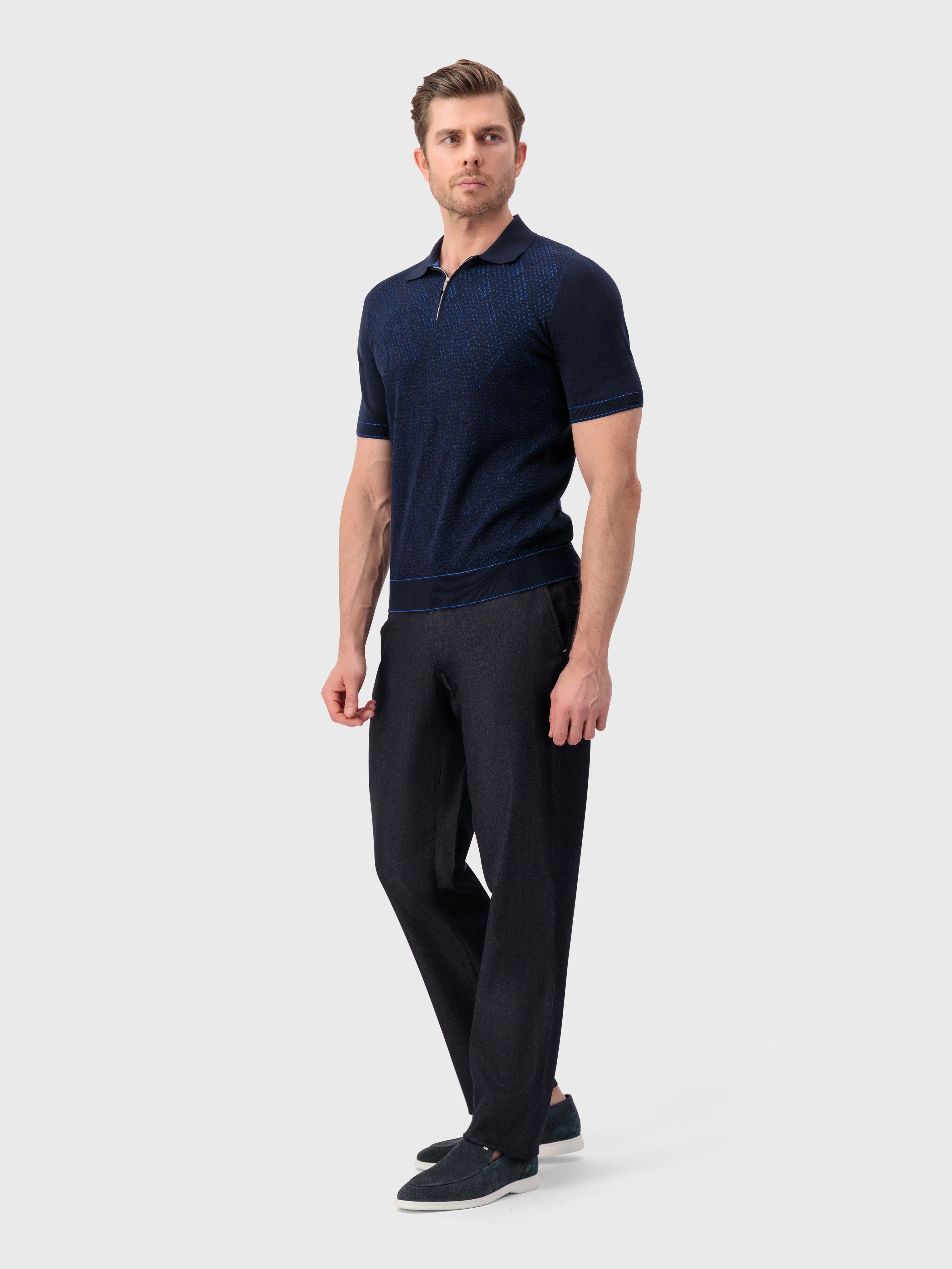 Трикотажное поло из шелка и хлопка "Shaded Argyle" - синий морской