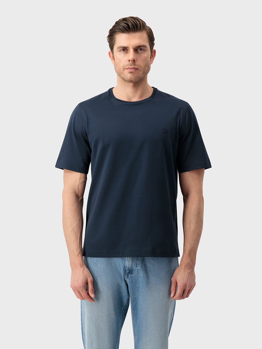 Хлопковая рубашка с вышивкой "ZILLI Club Lion" - Синий ВМФ