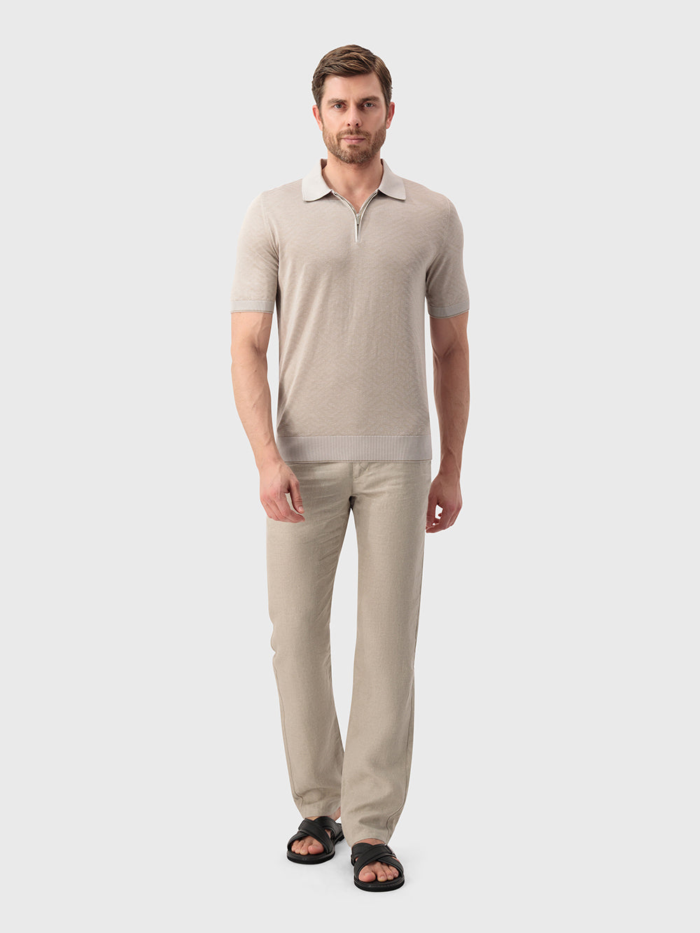 Рубашка-поло из шелкового трикотажа с геометрическим узором - Pale Fawn