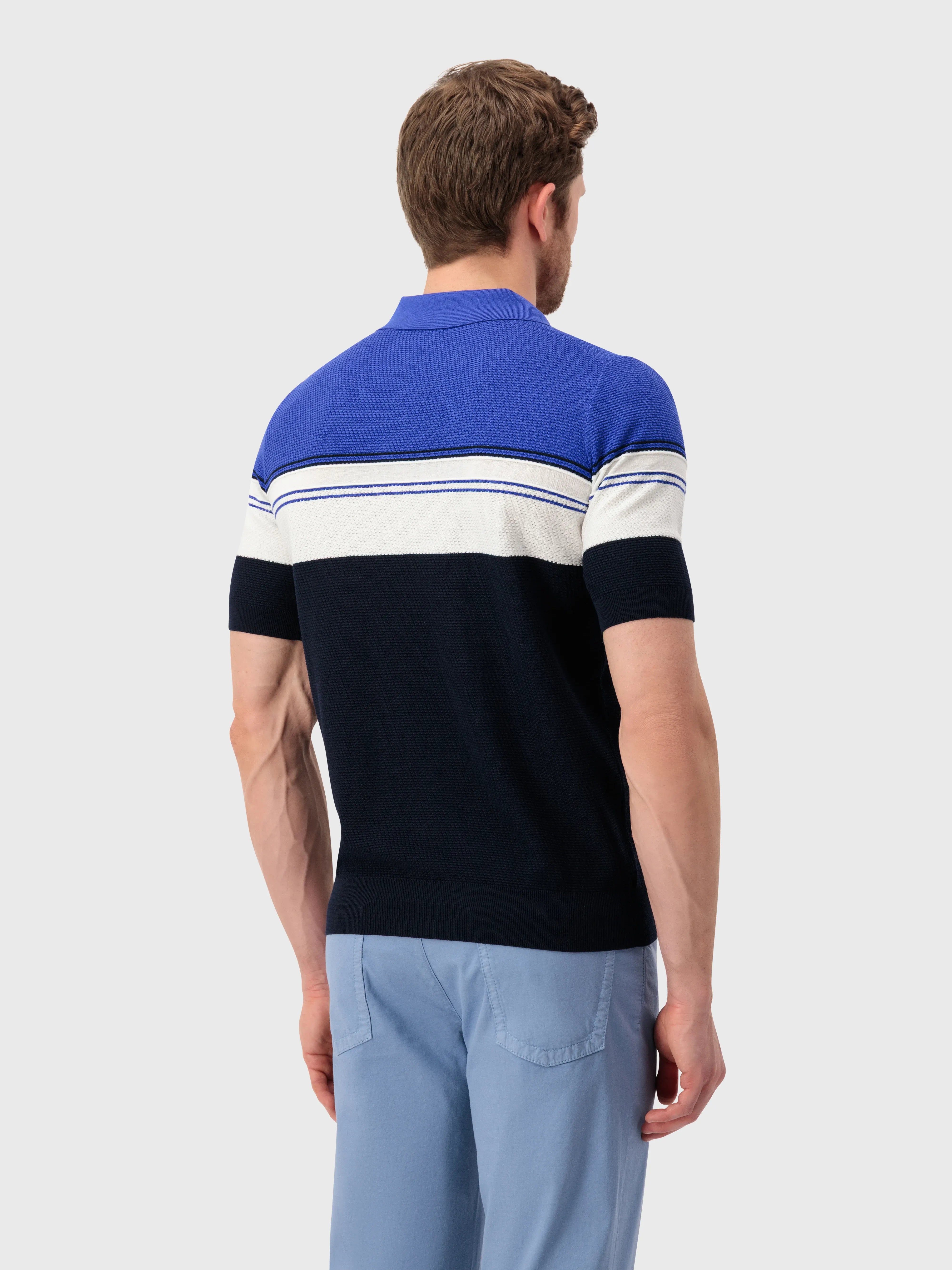 Рубашка-поло в полоску - синий морской, натуральный белый и синий электрический