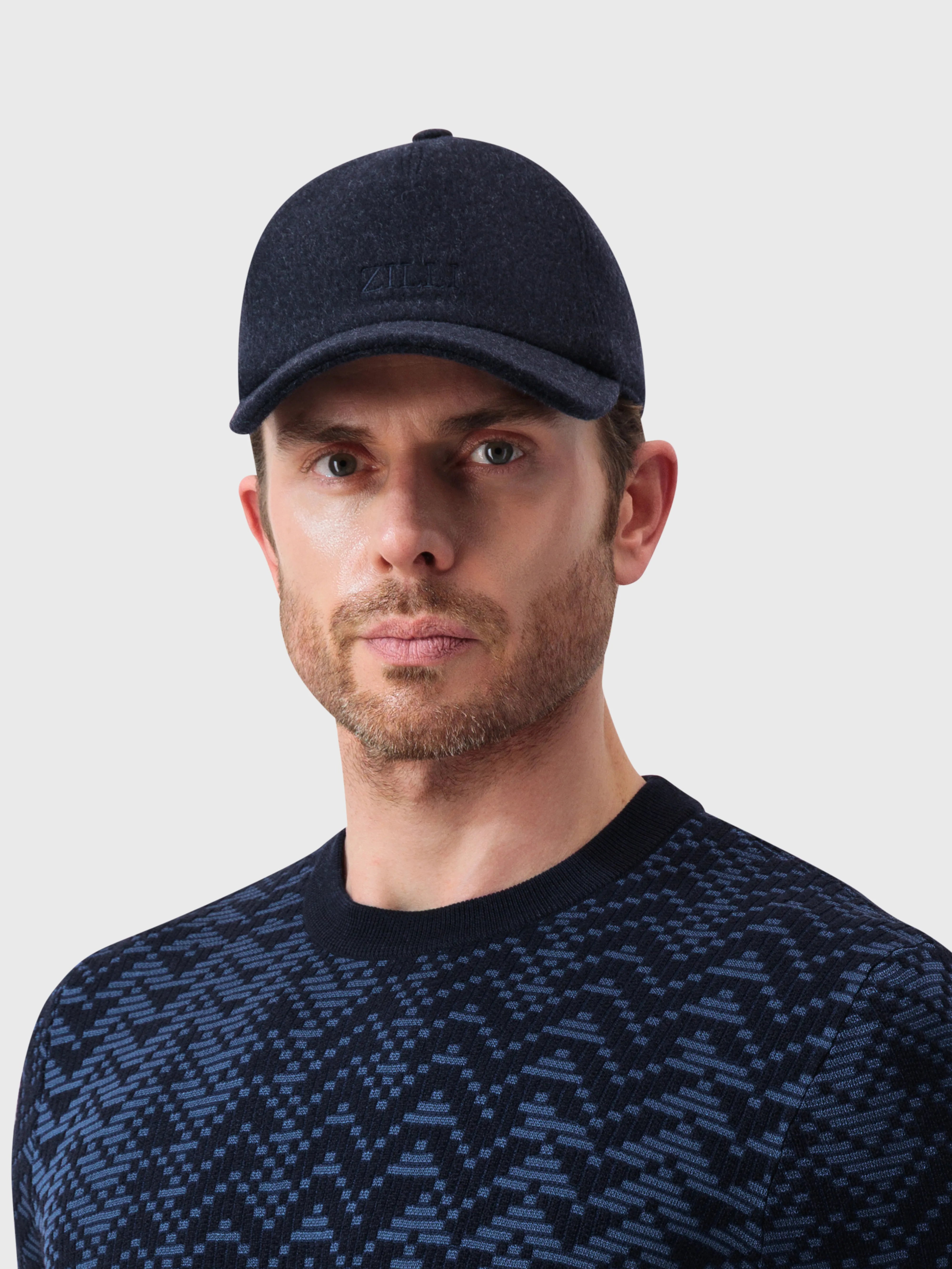 Кожаная кепка с нашивками ZILLI - Темно-морской