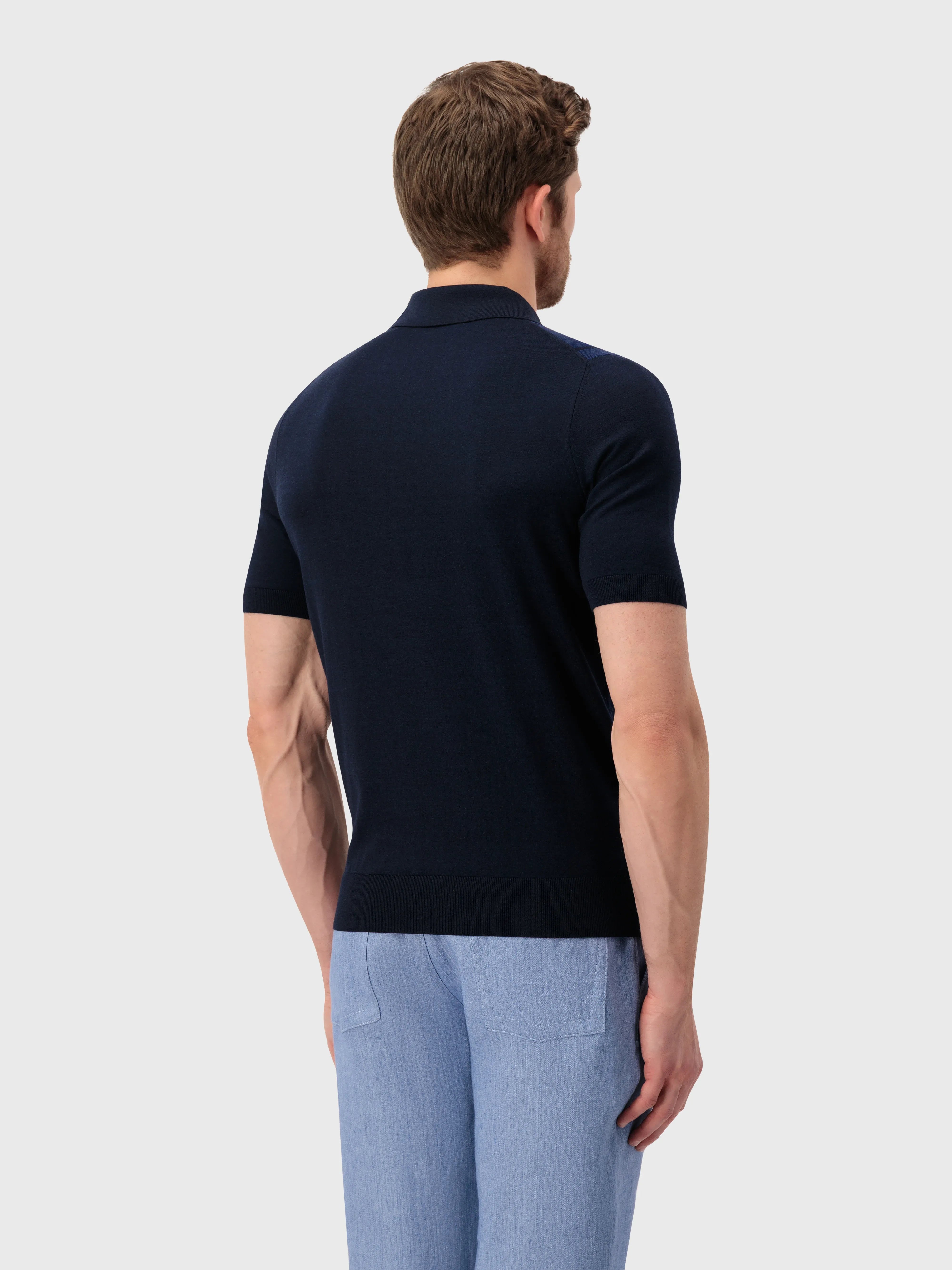 Рубашка-поло из шелкового трикотажа с геометрическим узором - Синий морской