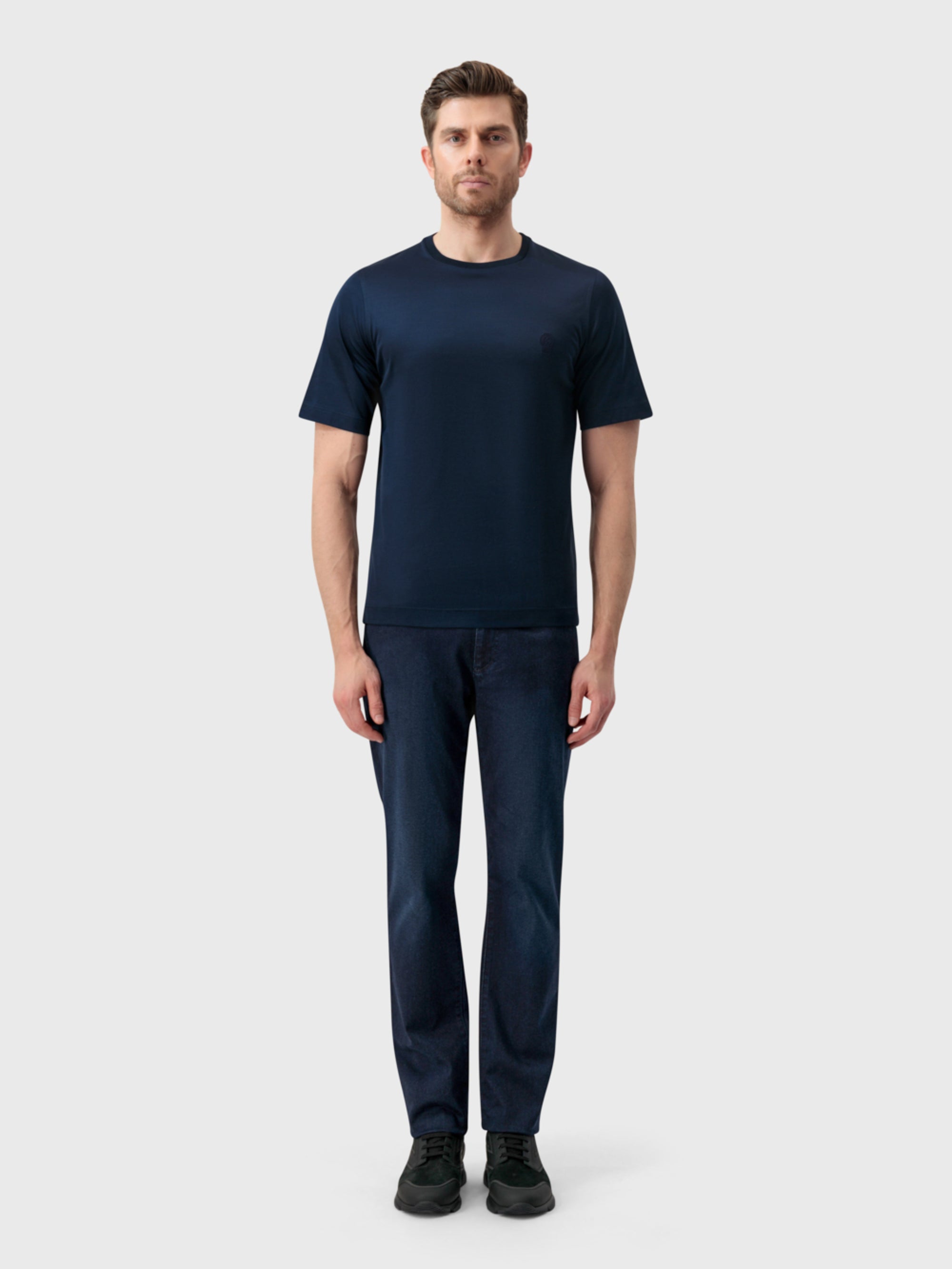 ZILLI Crest Embroidered T-Shirt - Dark Navy