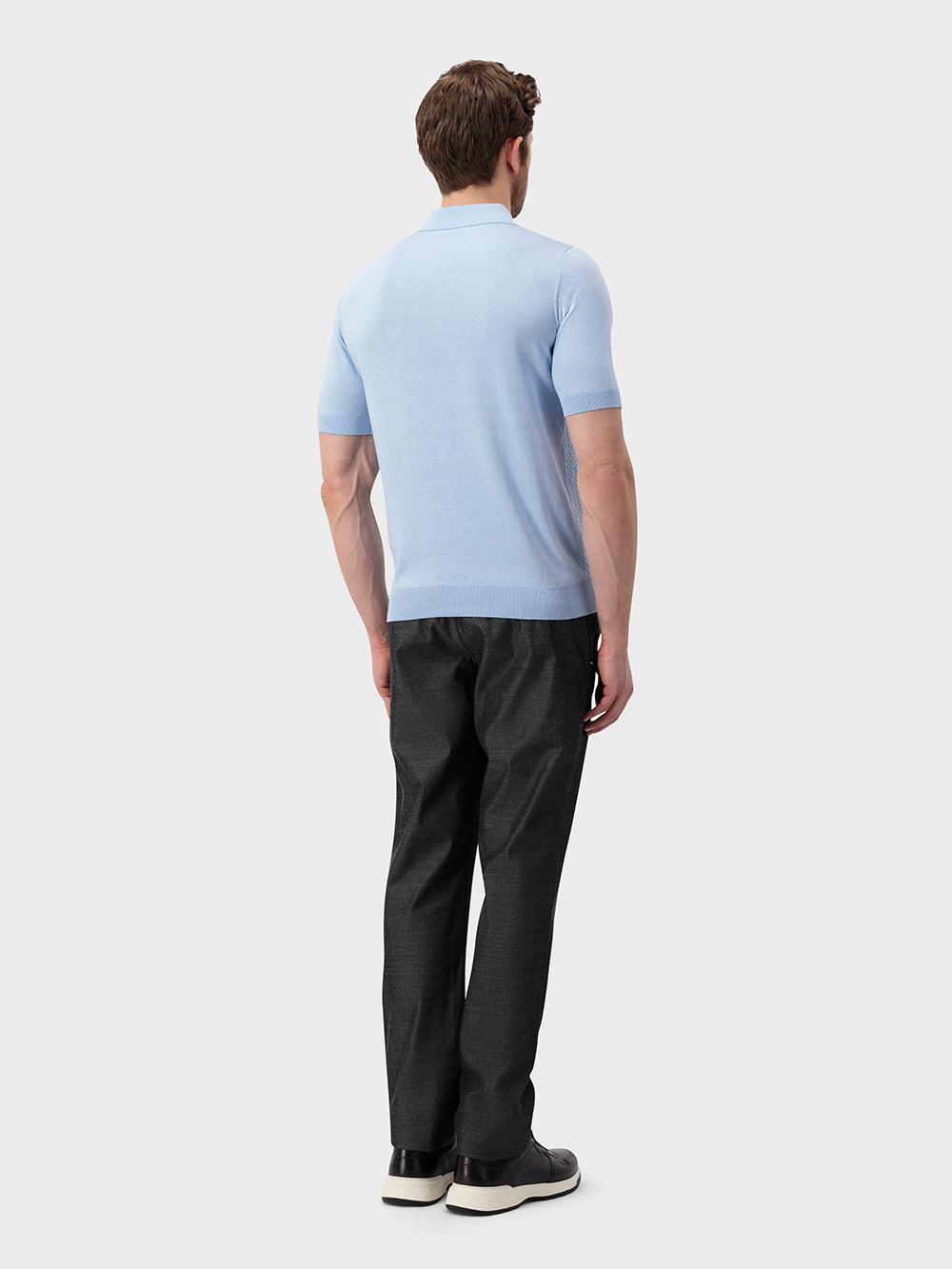 Поло из шелка и хлопка с диагональным жаккардовым плетением - Оксфордский синий