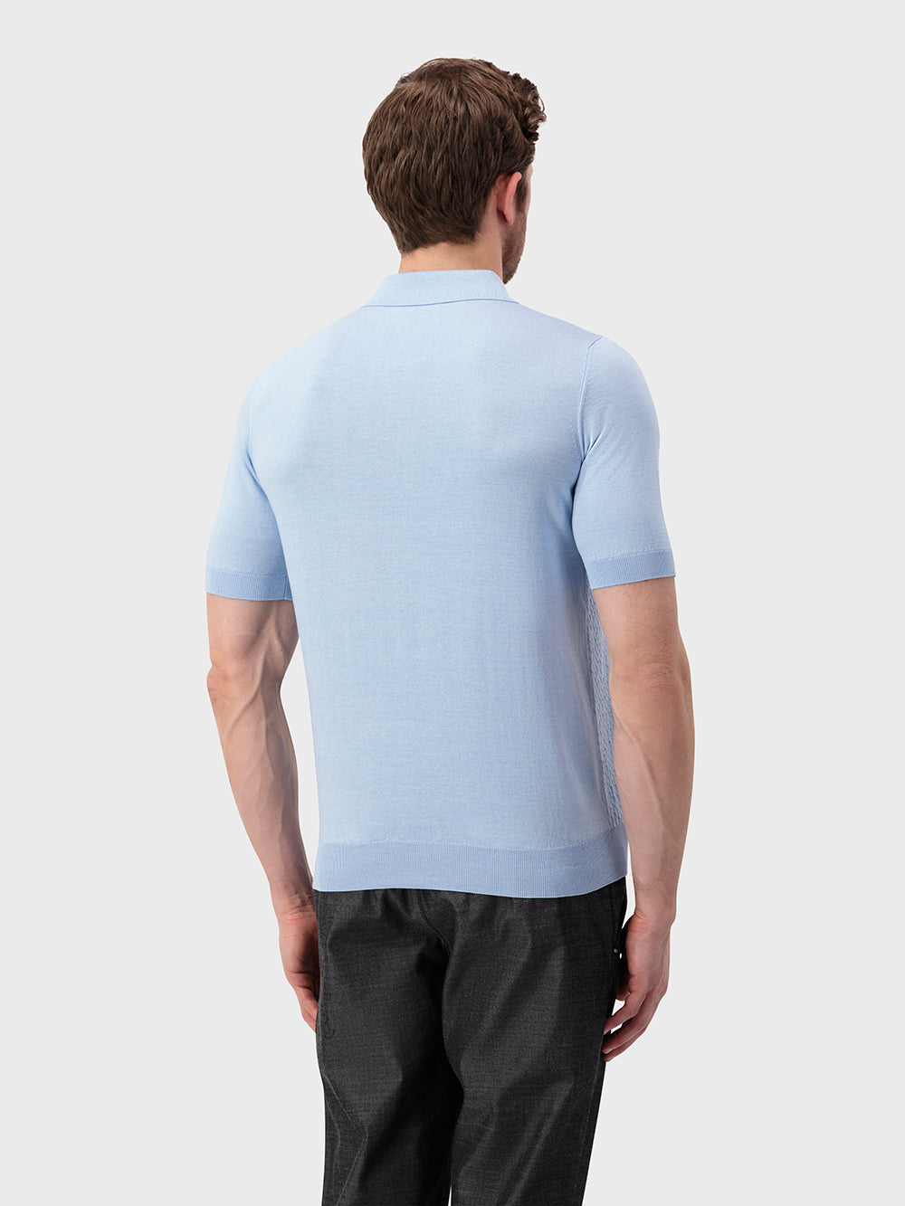 Поло из шелка и хлопка с диагональным жаккардовым плетением - Оксфордский синий