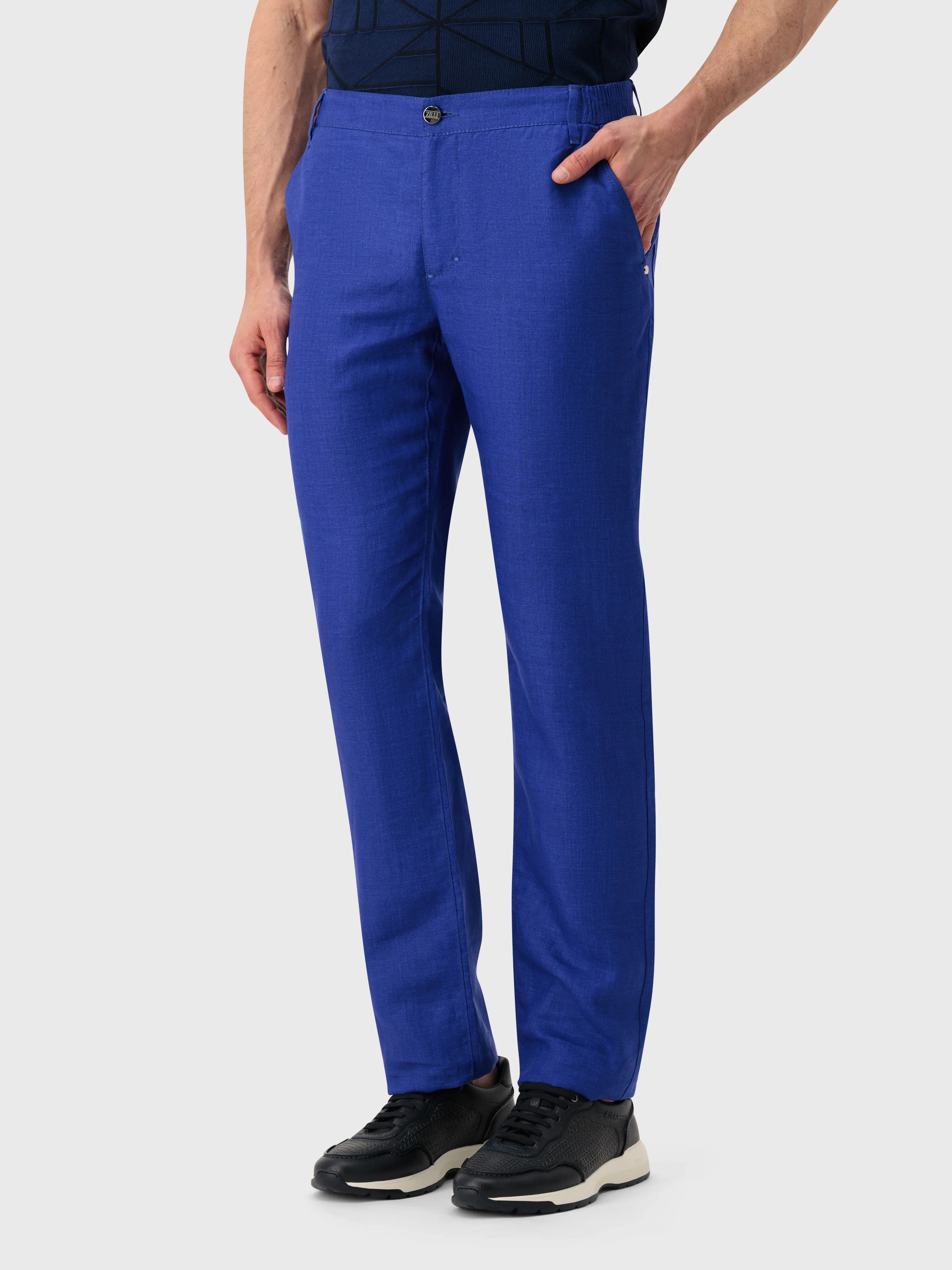 Льняные брюки в обтяжку - Синий Королевский