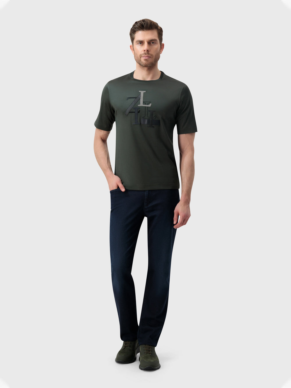 ZILLI Лоскутная футболка - Темный шалфей