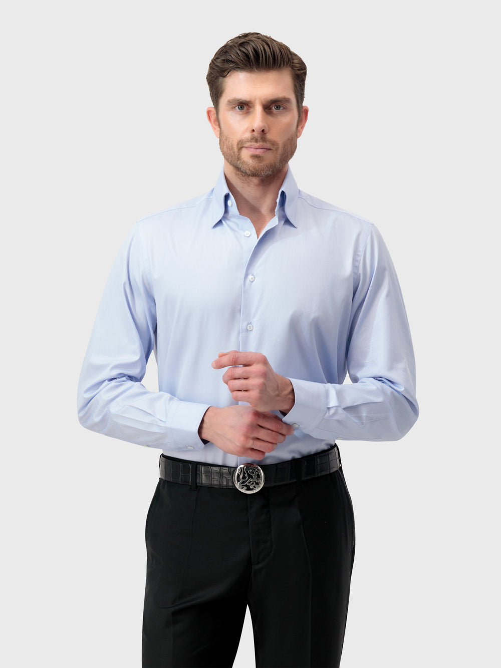 Формальная рубашка с тройным отложным воротником - Оксфордский синий