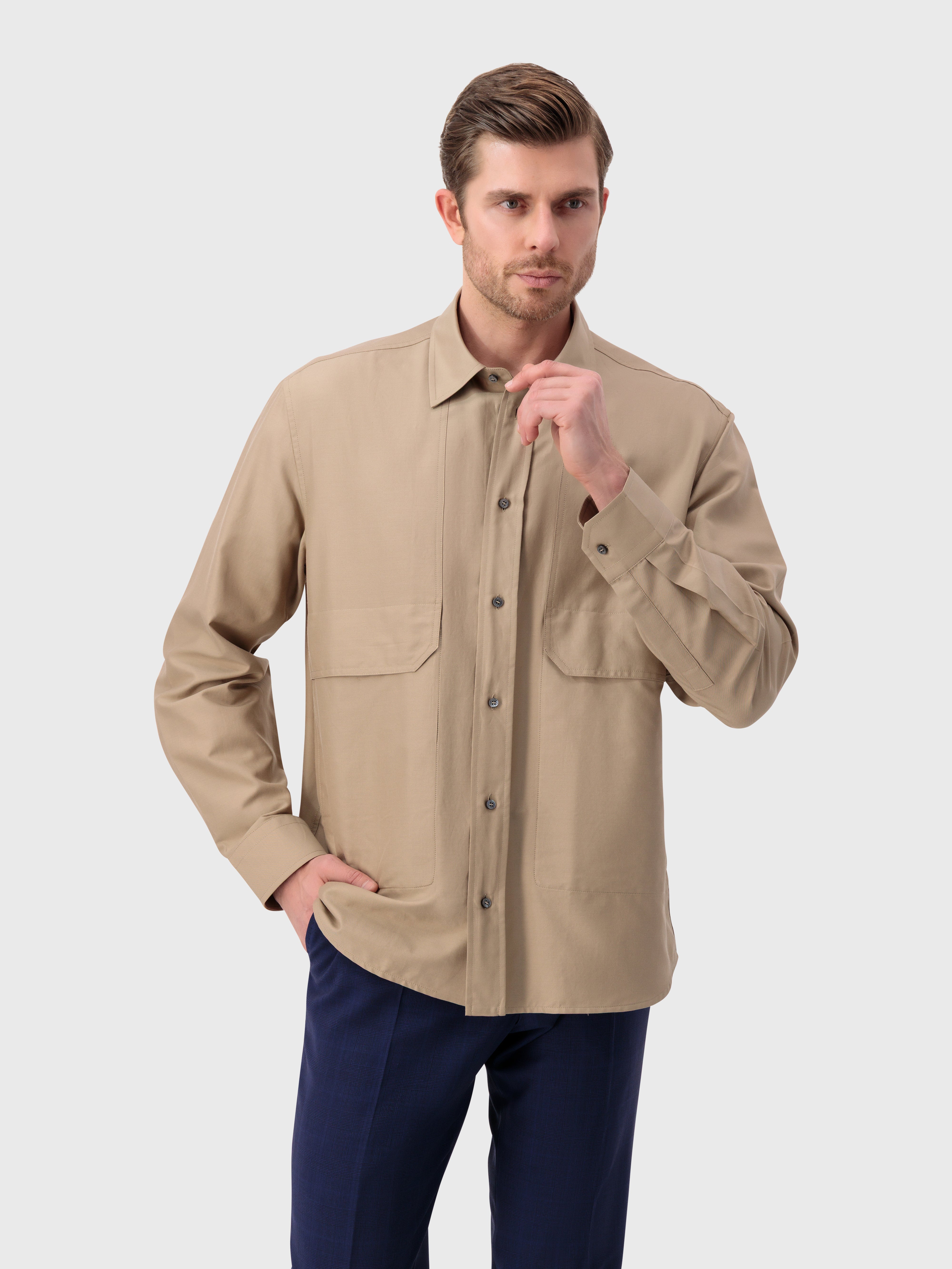 Рубашка из хлопка и шелка с одним отложным воротником - Бледный верблюд