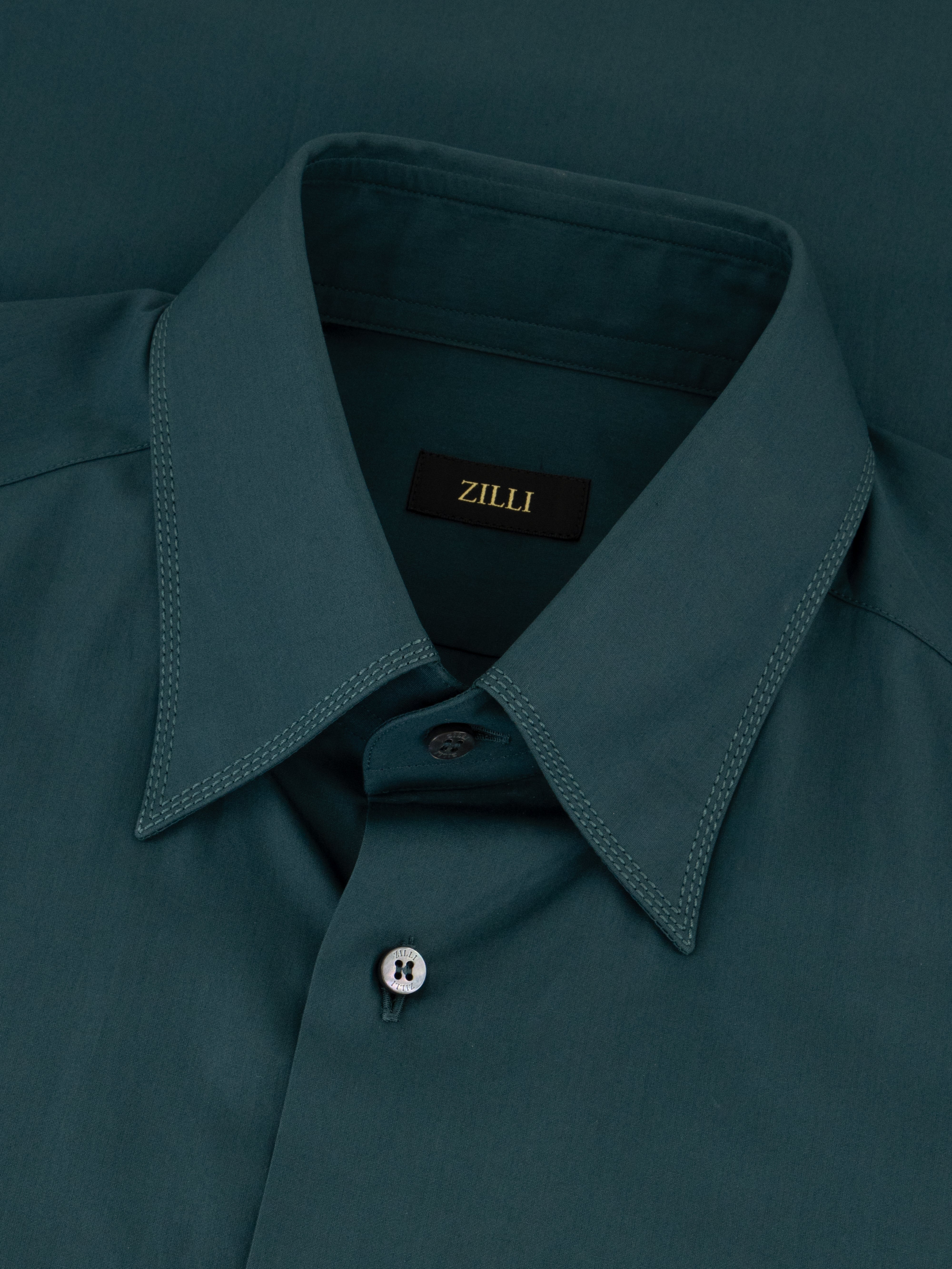 Хлопковая рубашка с тройной строчкой темный шалфей
