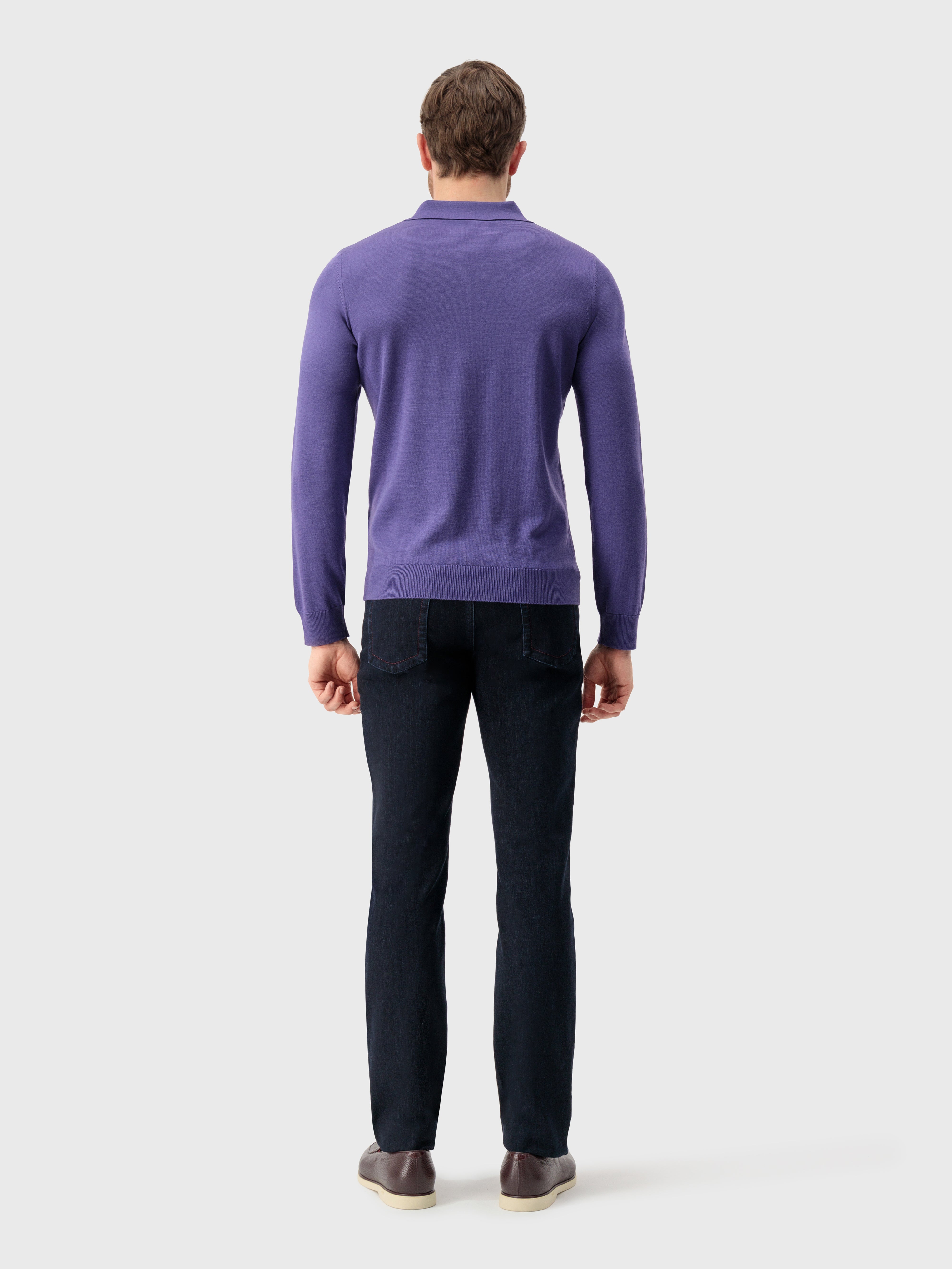 Поло на молнии с поперечными полосками жаккард дымчато-фиолетовый