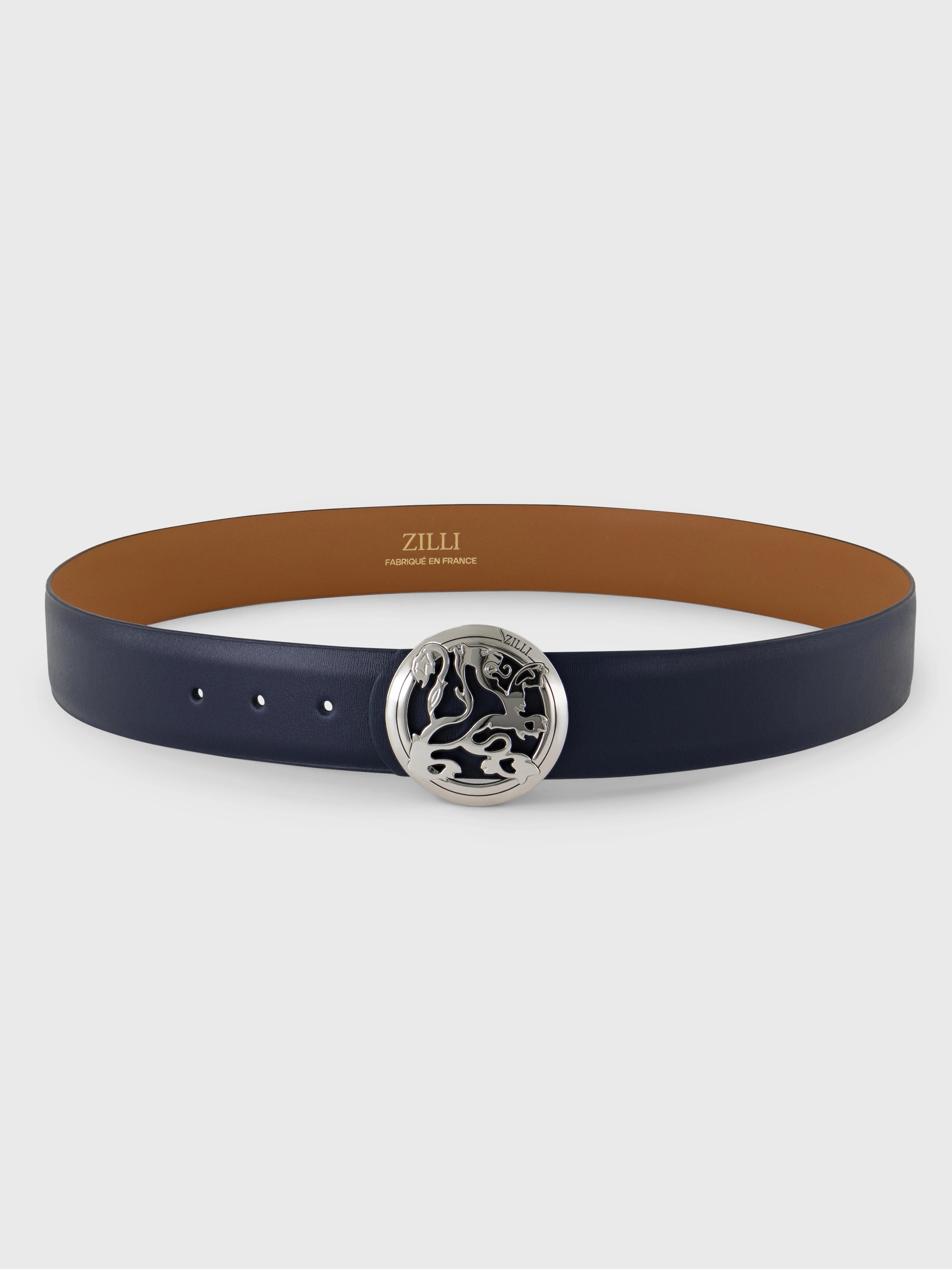 Ремень из телячьей кожи с пряжкой в виде льва с отделкой Palladium - темно-темноморский