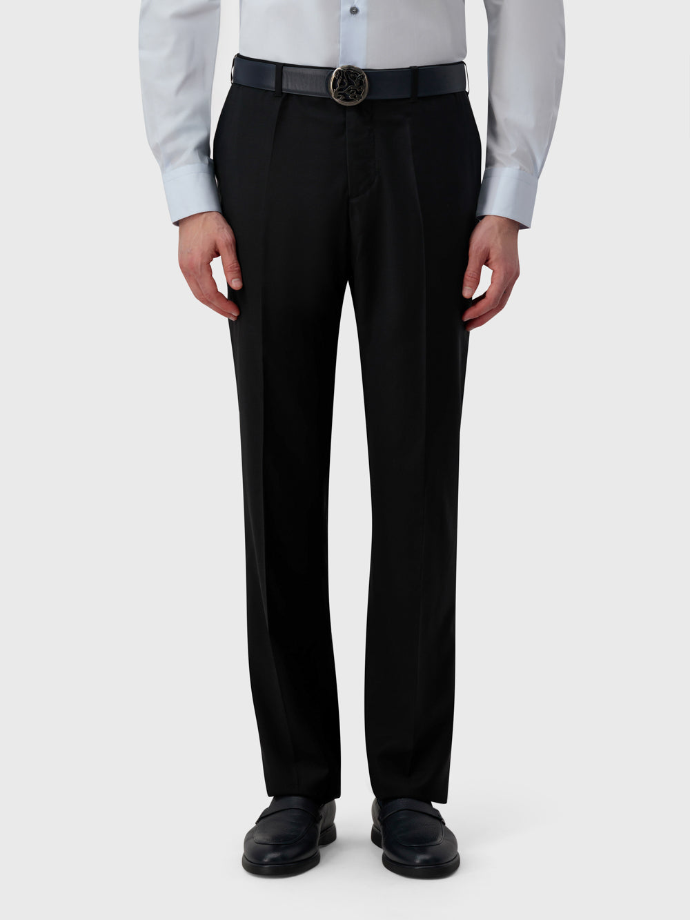 Ремень из телячьей кожи с рутениевой отделкой львиной пряжки - темно-темноморский