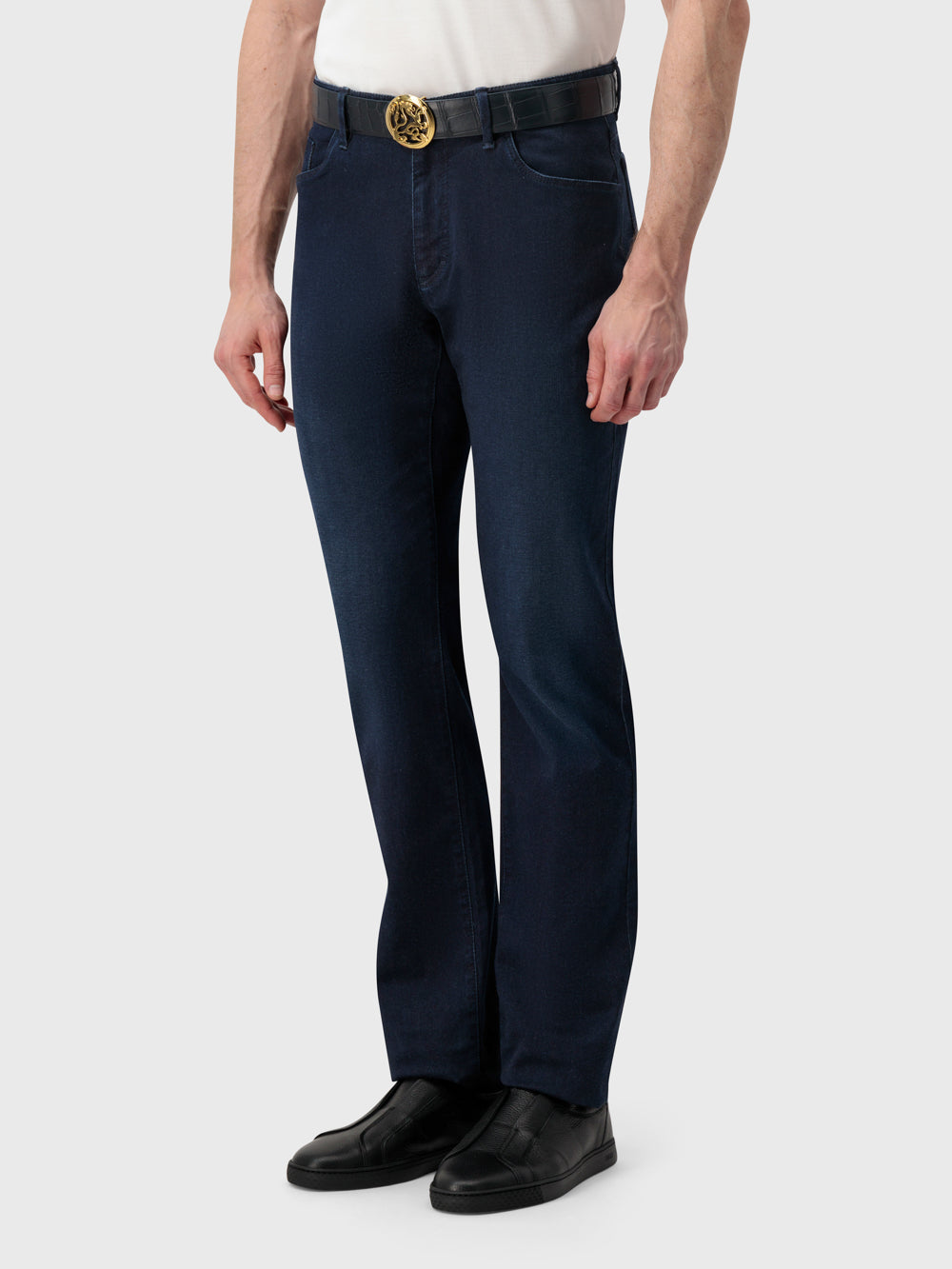 Матовый ремень из крокодила с пряжкой в виде льва - темно-темноморский