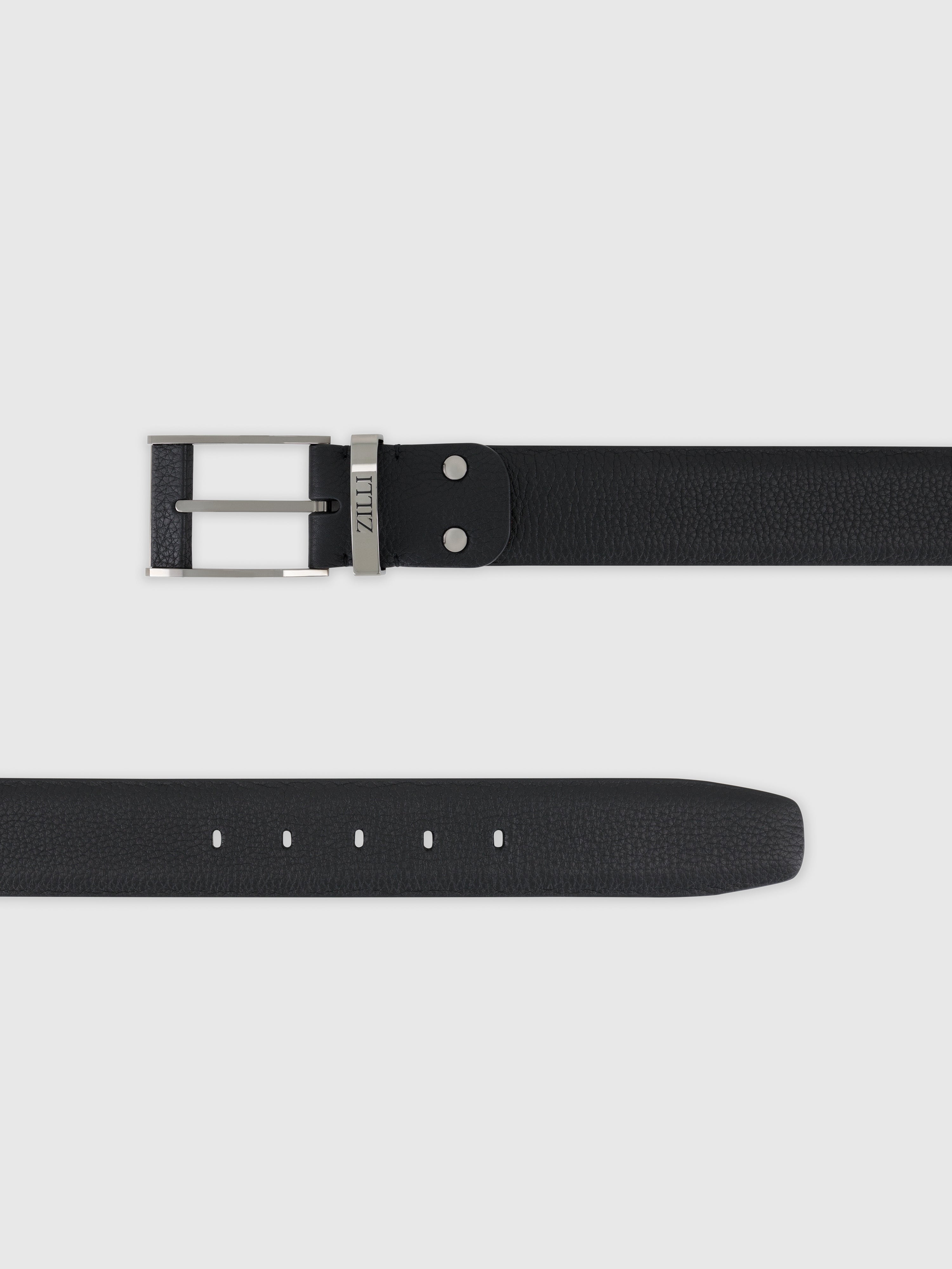 Ремень из зернистой телячьей кожи с пряжкой 2007 с рутениевой отделкой - черный