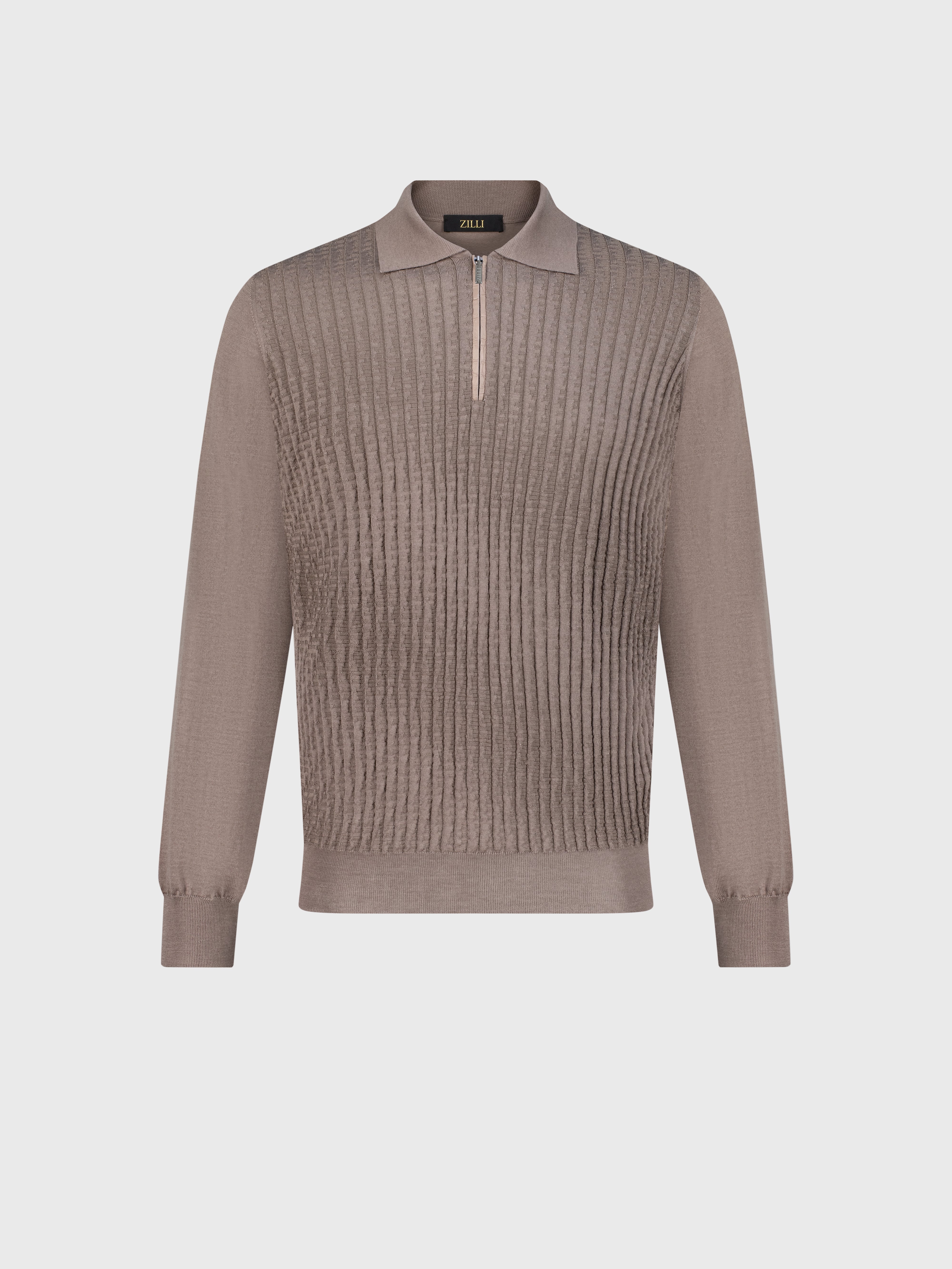 Трикотажное поло на молнии из кашемира и шелка цвета тауп