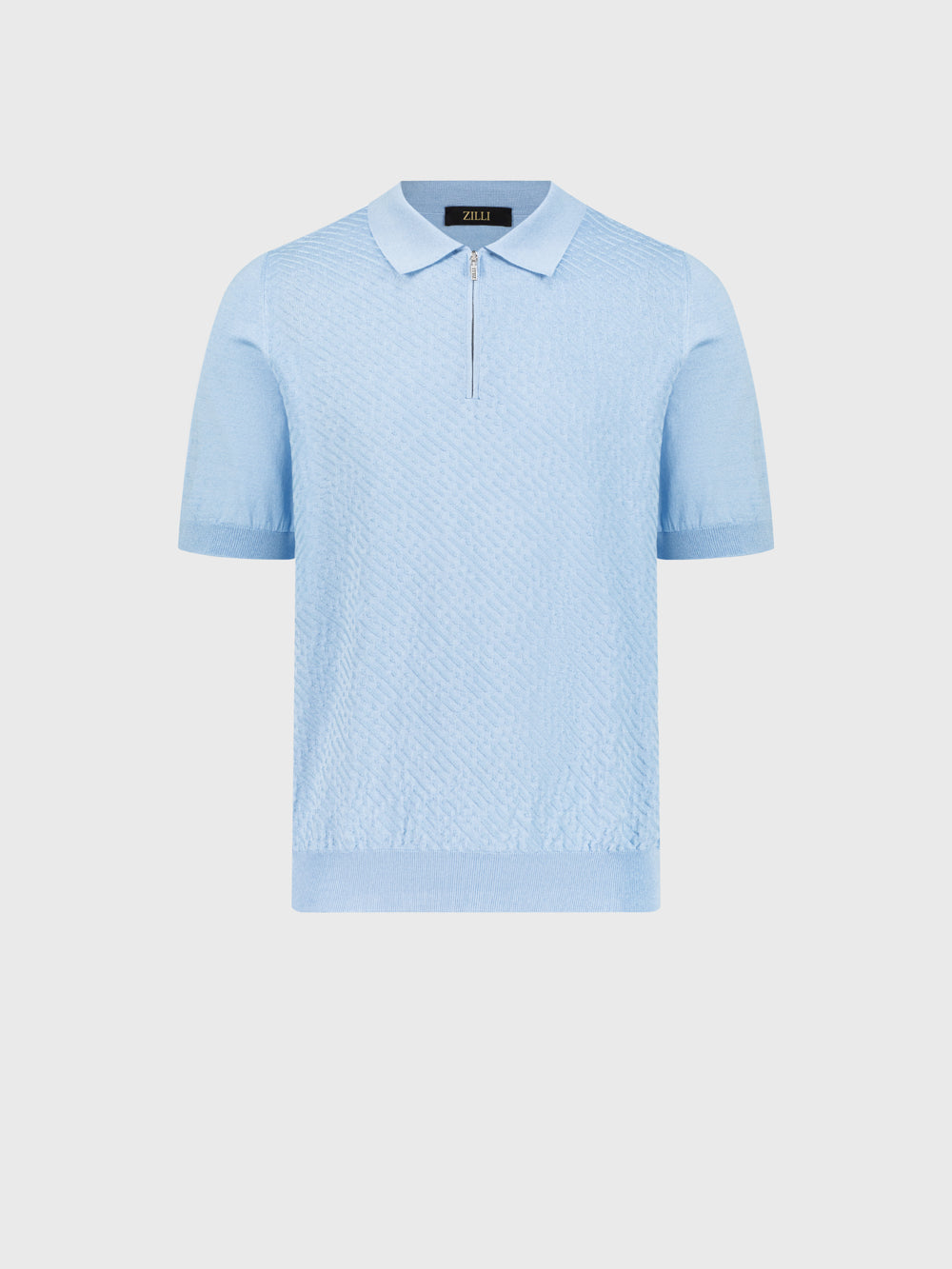 Поло из шелка и хлопка с диагональным жаккардовым плетением - Оксфордский синий