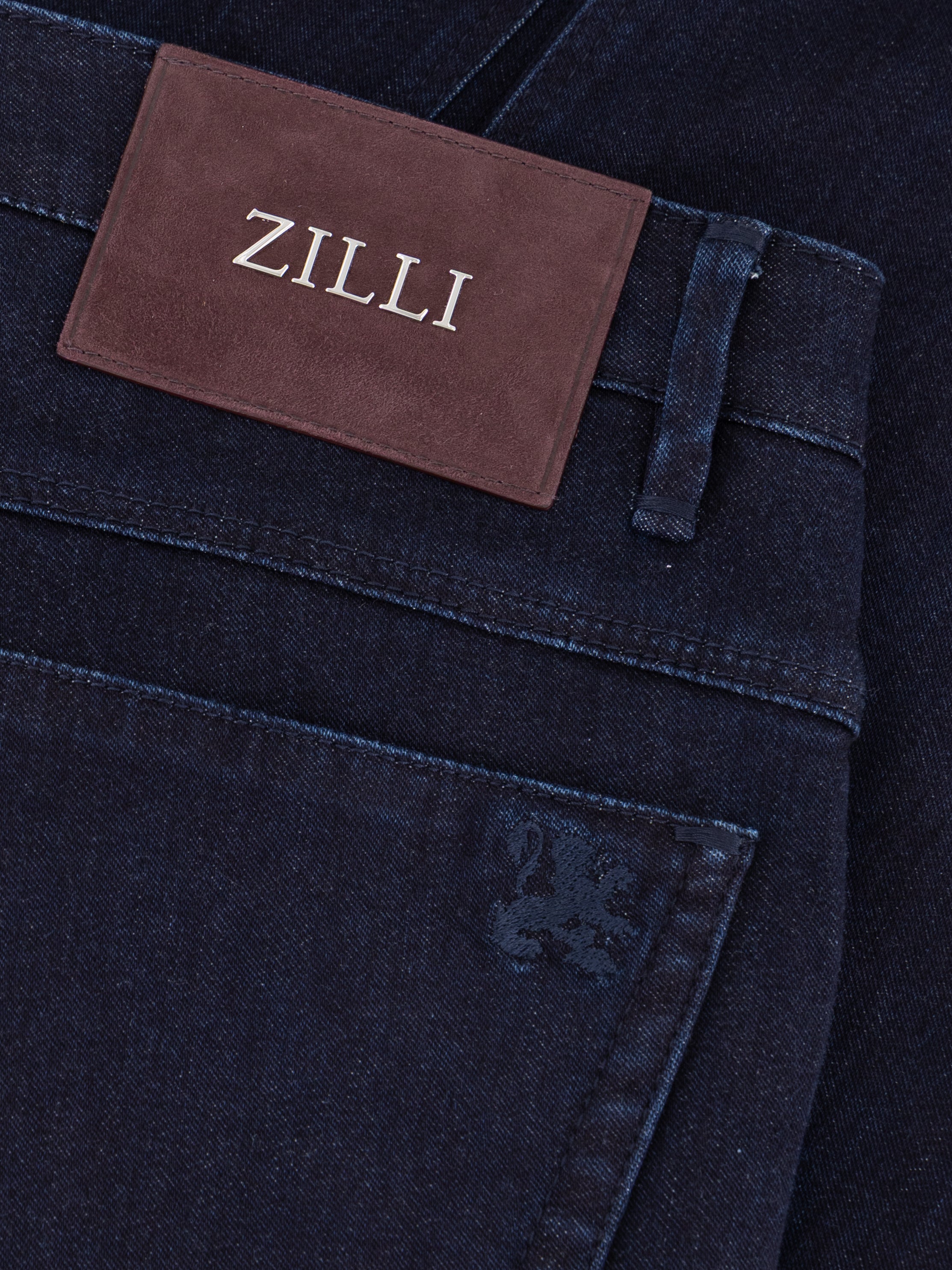 "Хлопковые брюки из денима с вышивкой льва - Синий морской