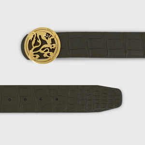 Ремень с золотой пряжкой в виде льва из крокодила - военный