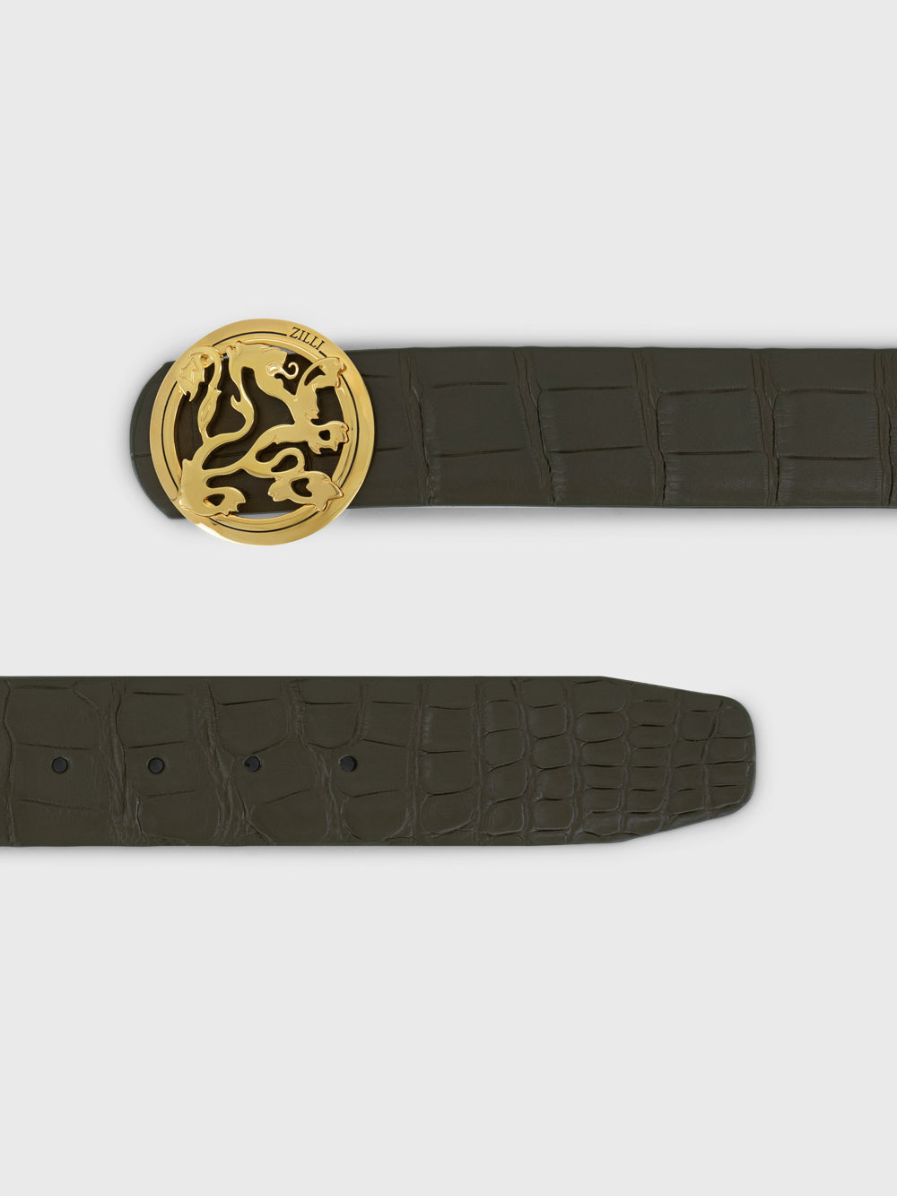 Ремень с золотой пряжкой в виде льва из крокодила - военный