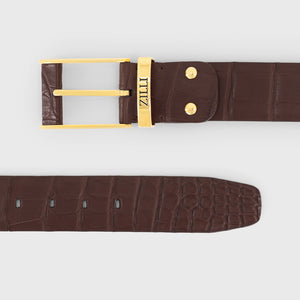 Ремень из крокодила с золотой отделкой 126 пряжек - Каштановый