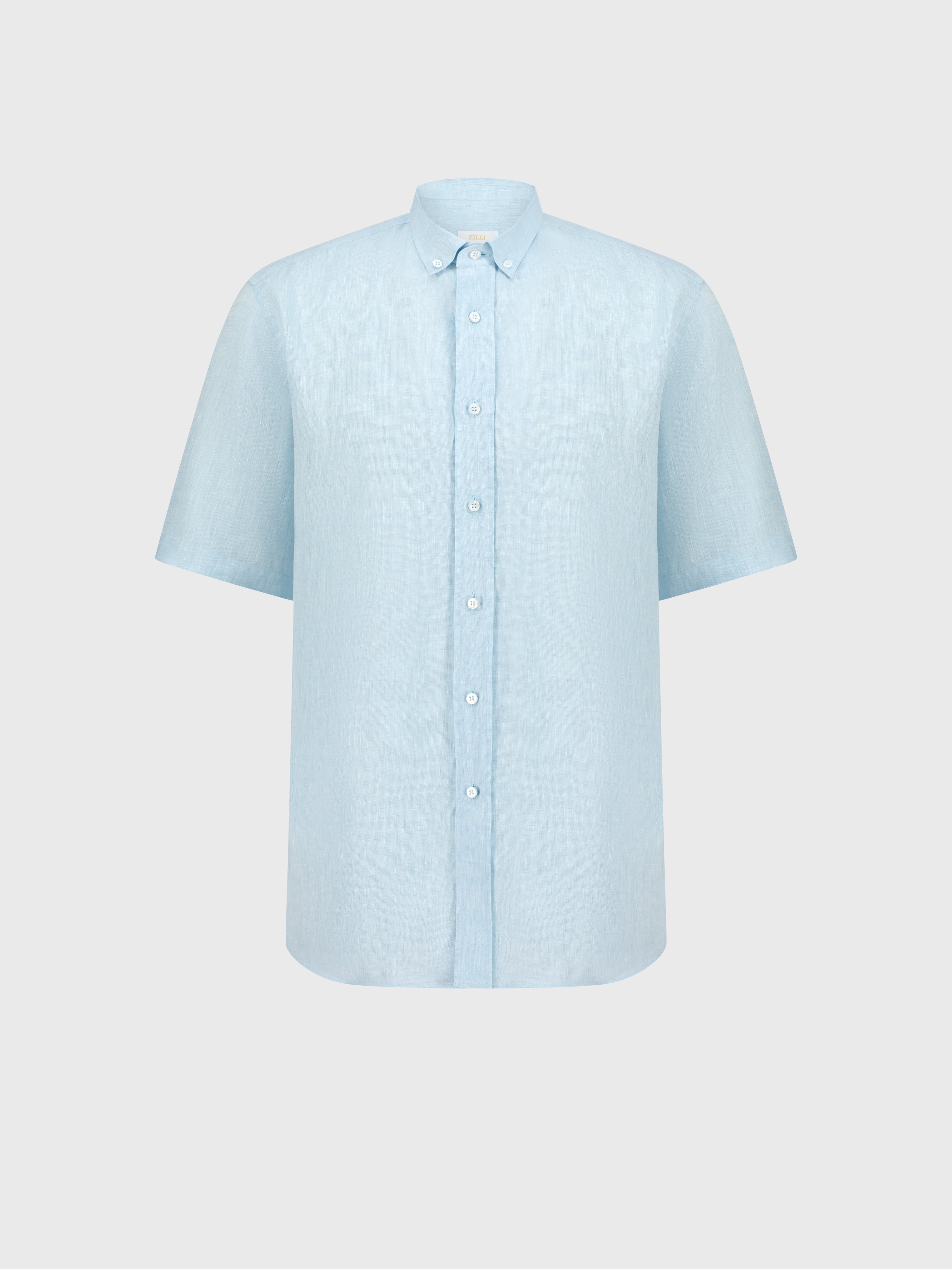 Льняная рубашка с одним отложным воротником - Оксфордский синий