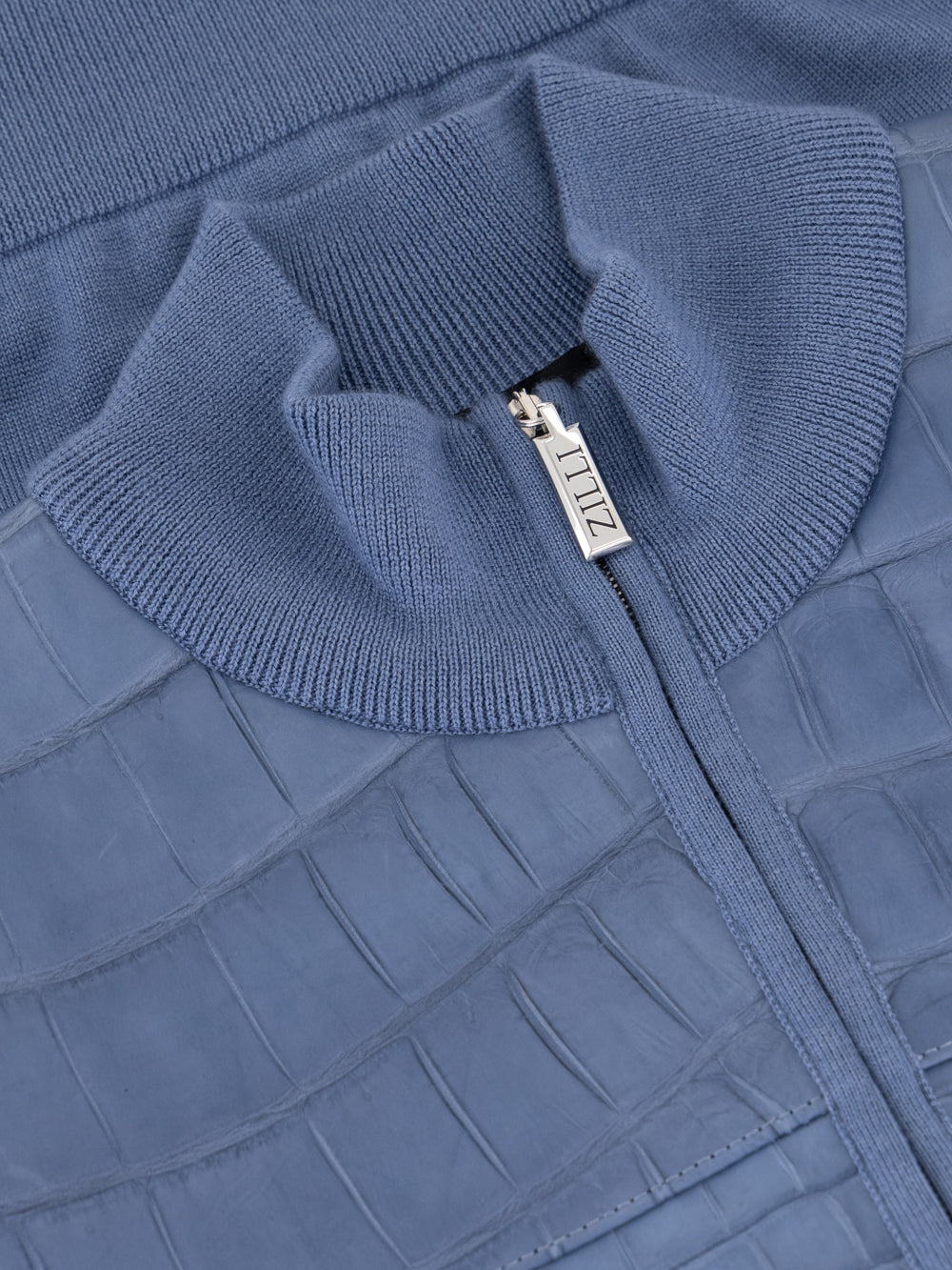 Кожаная вязаная куртка-бомбер - Бледно-голубой оникс