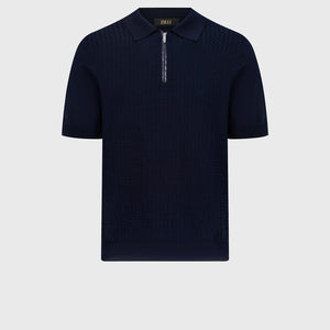 Поло с прямоугольным вырезом из шелка и хлопка с крокодиловым узором — синий темно-синий