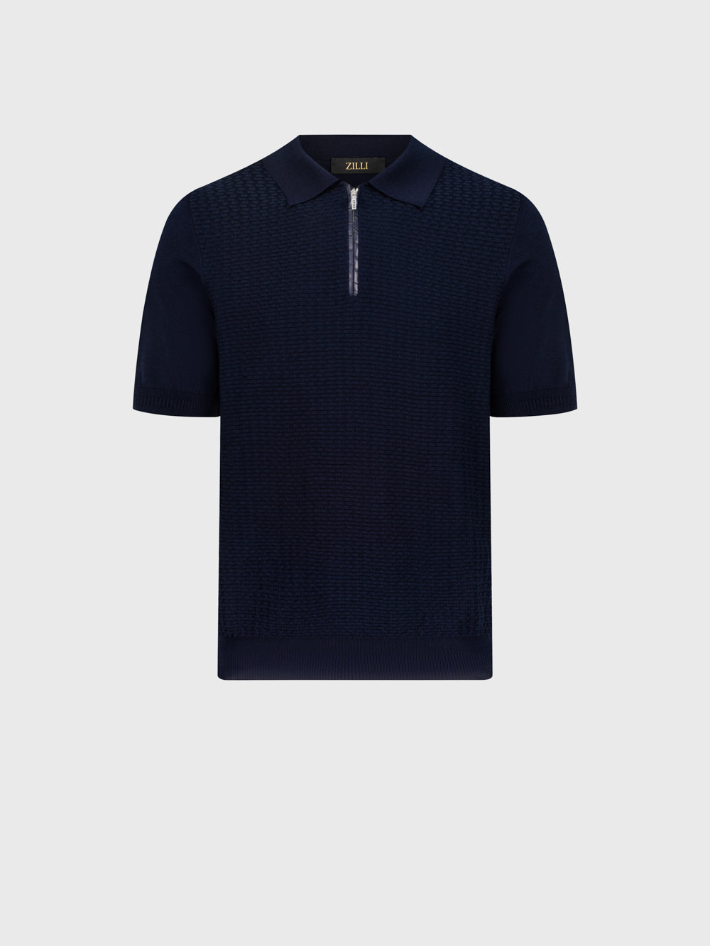 Поло с прямоугольным вырезом из шелка и хлопка с крокодиловым узором — синий темно-синий