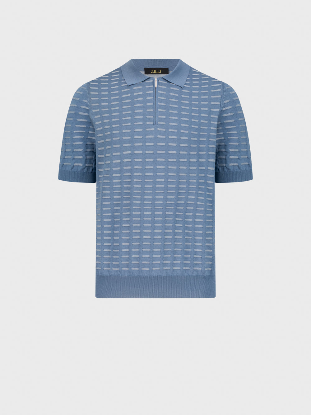 Рубашка-поло из шелкового трикотажа с геометрическим узором - Бледно-голубой оникс