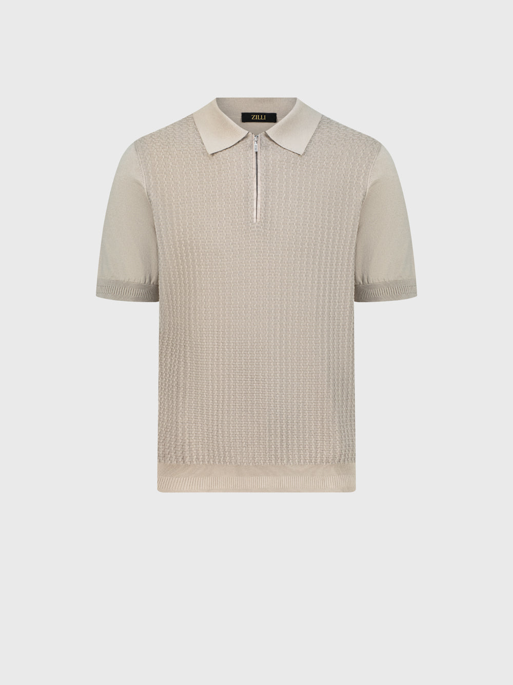 "Прямоугольное поло из шелка и хлопкового трикотажа с крокодиловыми узорами - Pale Fawn