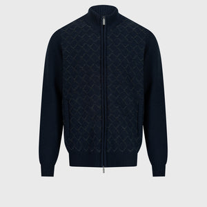 Свитер на молнии с ромбовидным узором – темно-синий