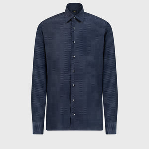 Хлопковая рубашка с геометрическими узорами - Дымчато-голубой