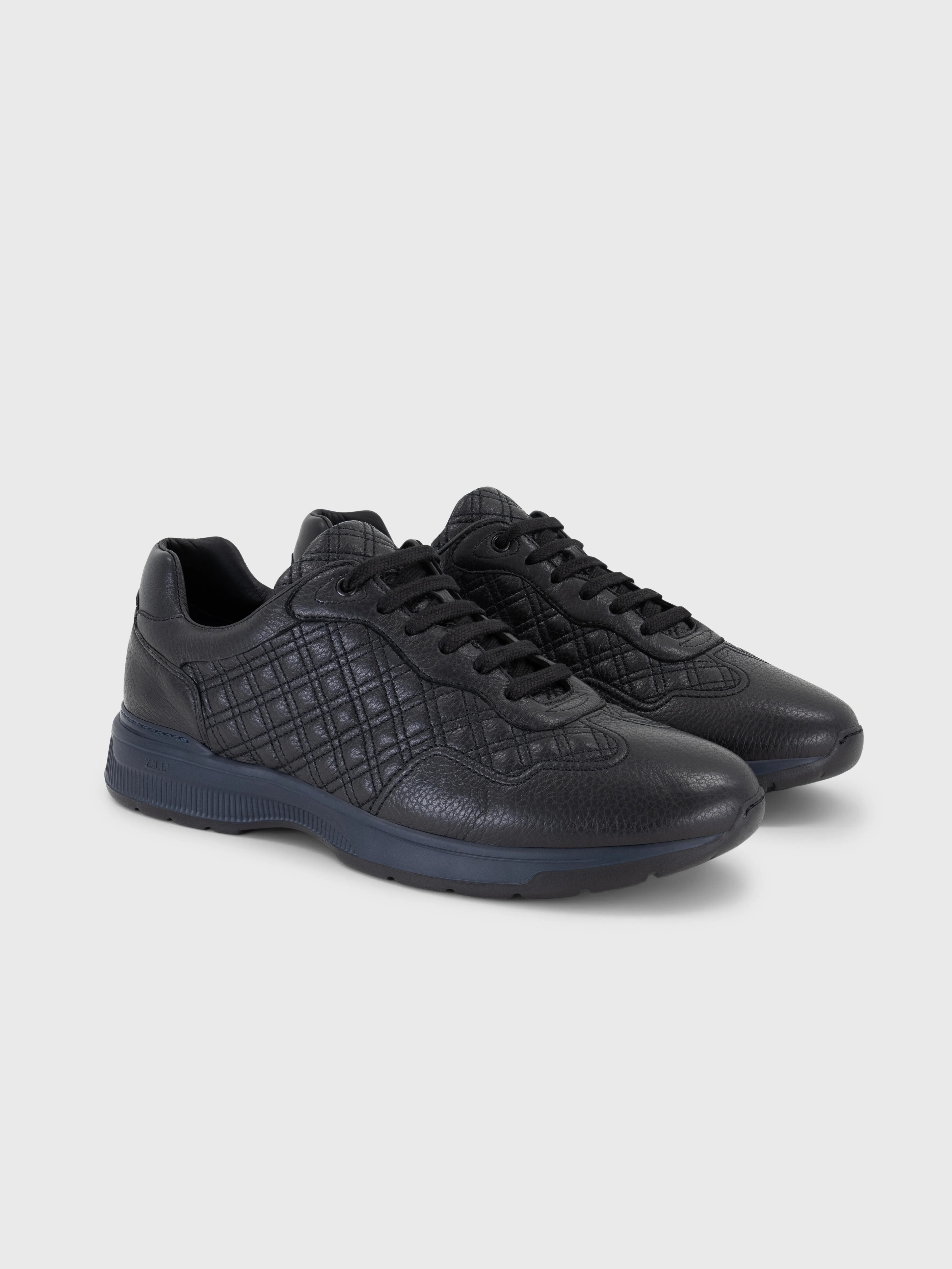 Кожаные кроссовки с алмазной строчкой - Черный