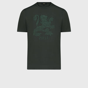 Футболка с вышивкой "Большой лев" - Темный шалфей